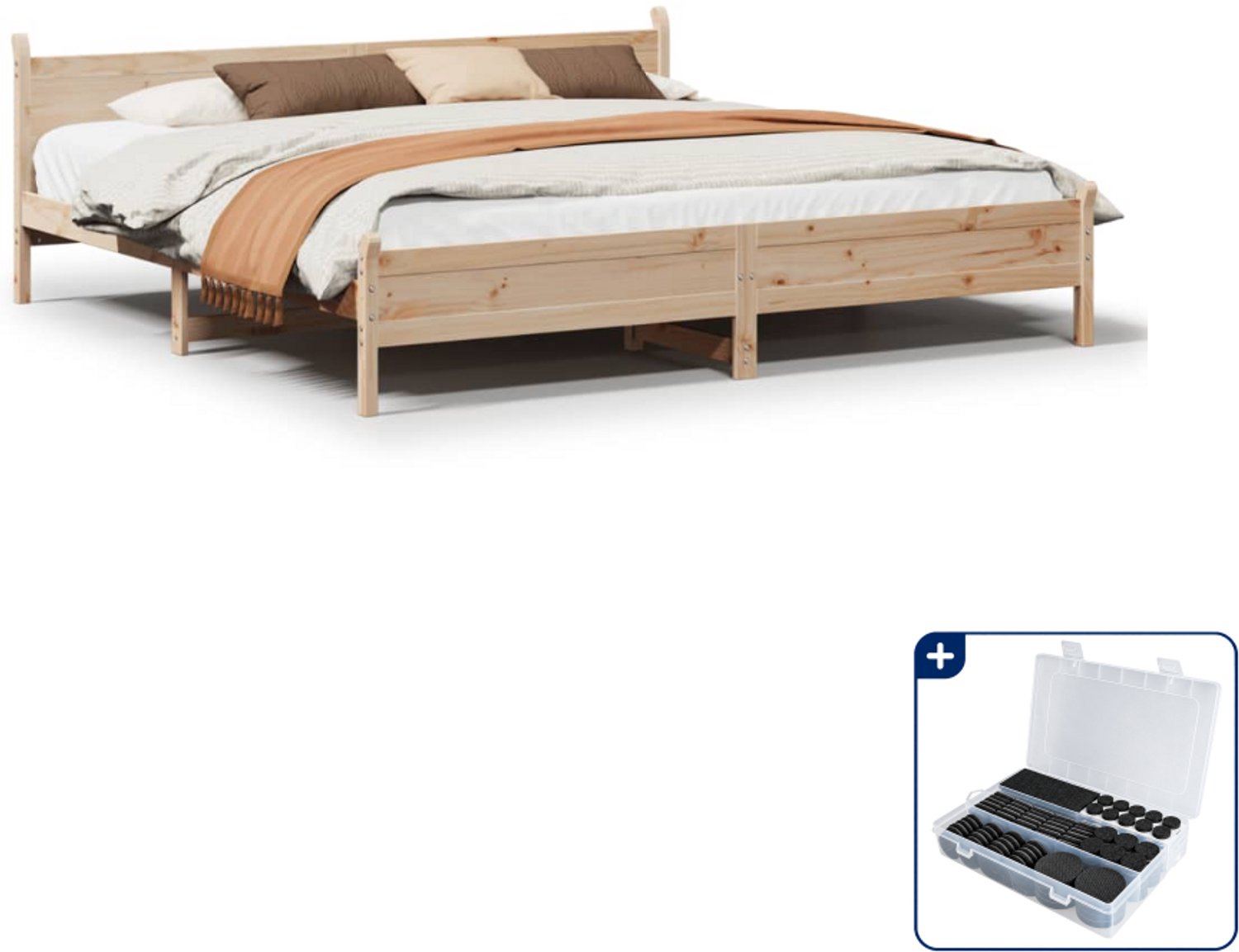 vidaXL bedframe - Kingsize - 180 x 200 cm - massief grenenhout - Inclusief antikrasvilt 177-delig Bruin