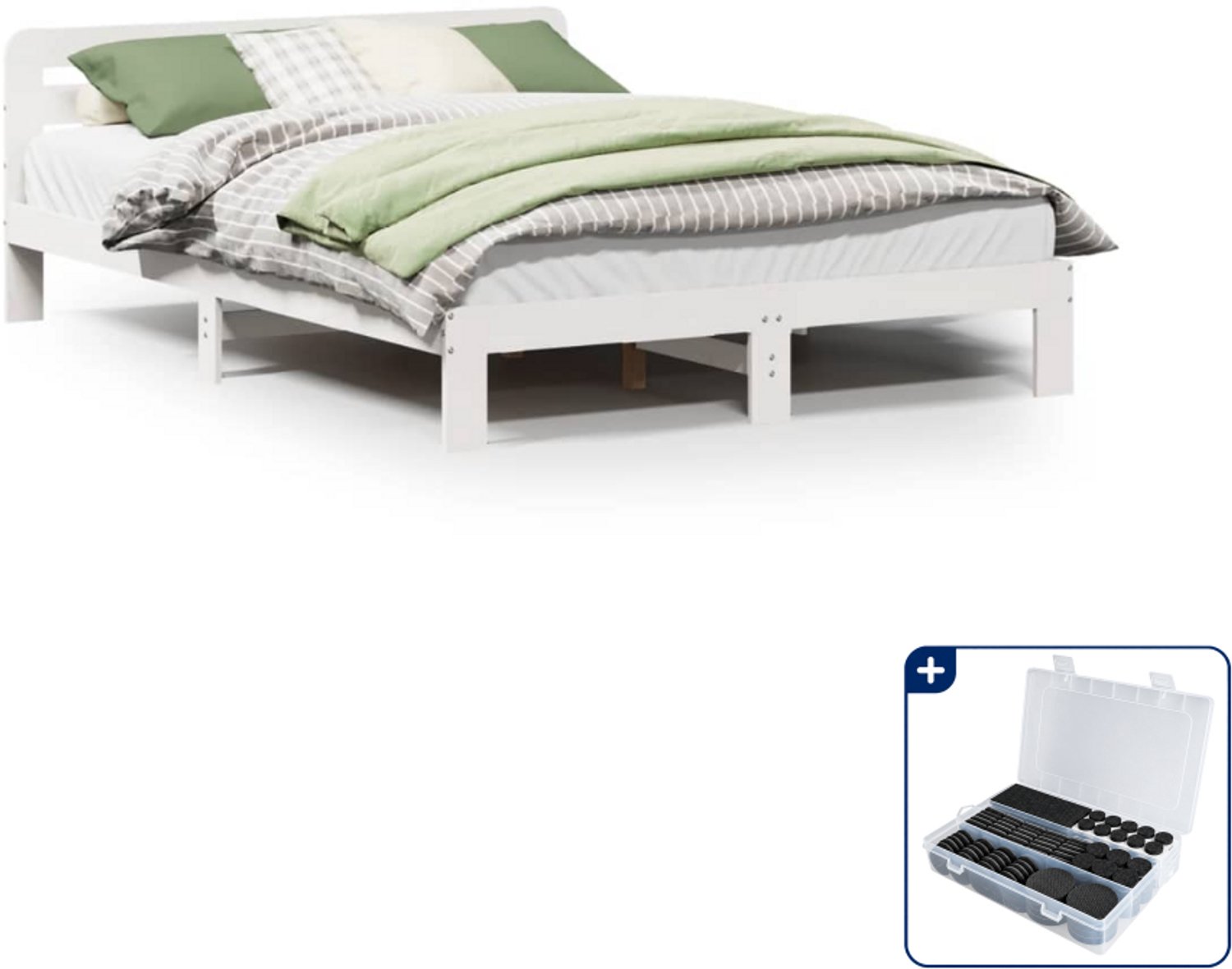 vidaXL bedframe Queensize - 160 x 200 cm - wit - Inclusief antikrasvilt 177-delig