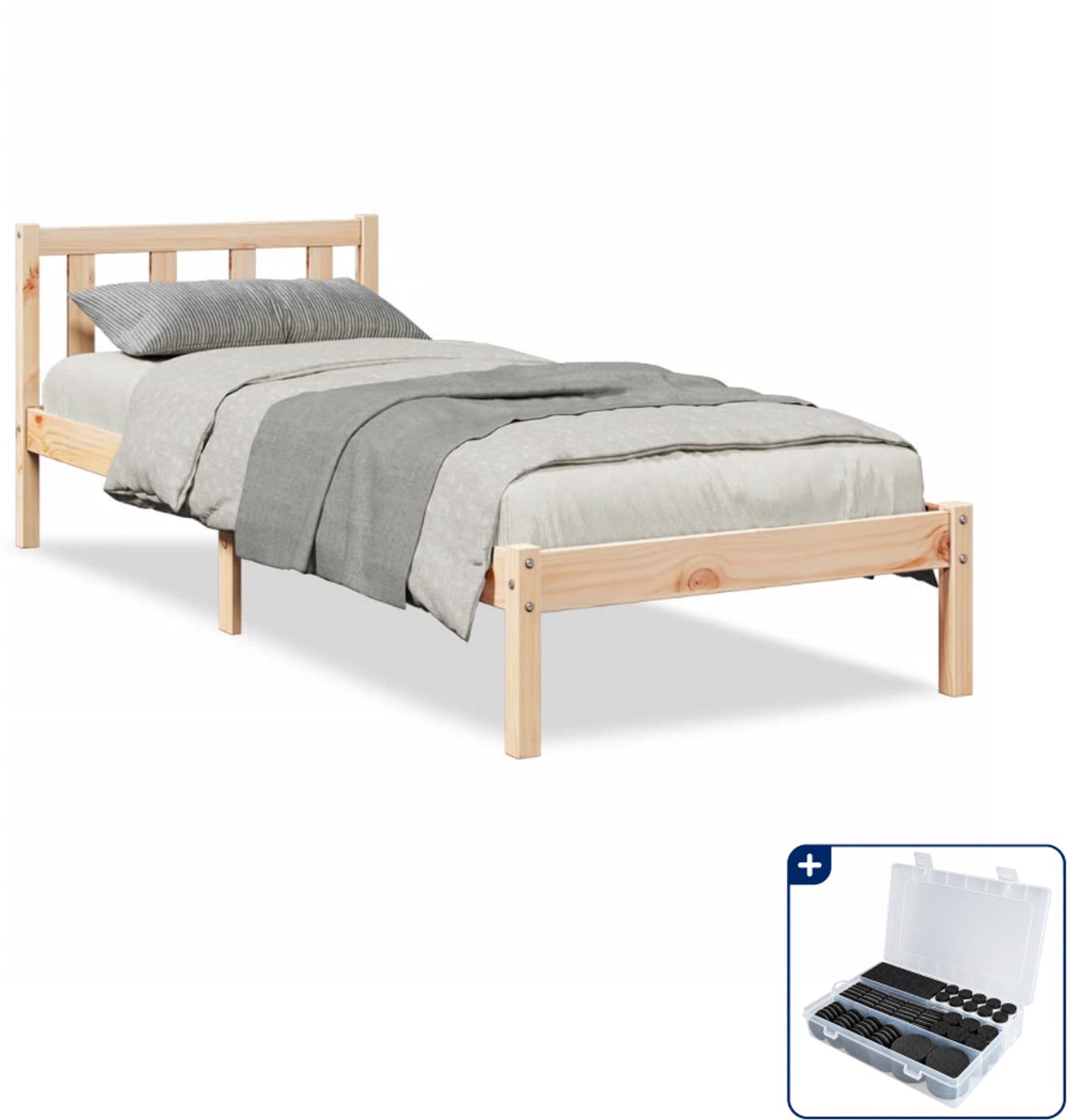 vidaXL bedframe - 90 x 220 cm - massief grenenhout - Inclusief antikrasvilt 177-delig Bruin