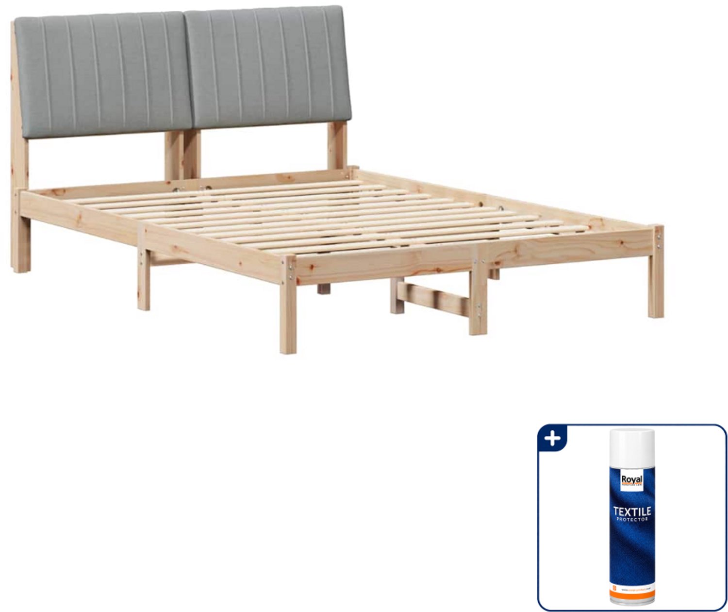vidaXL bedframe - 135 x 190 cm - massief grenenhout - bruin - Inclusief textielbeschermer 500 ml