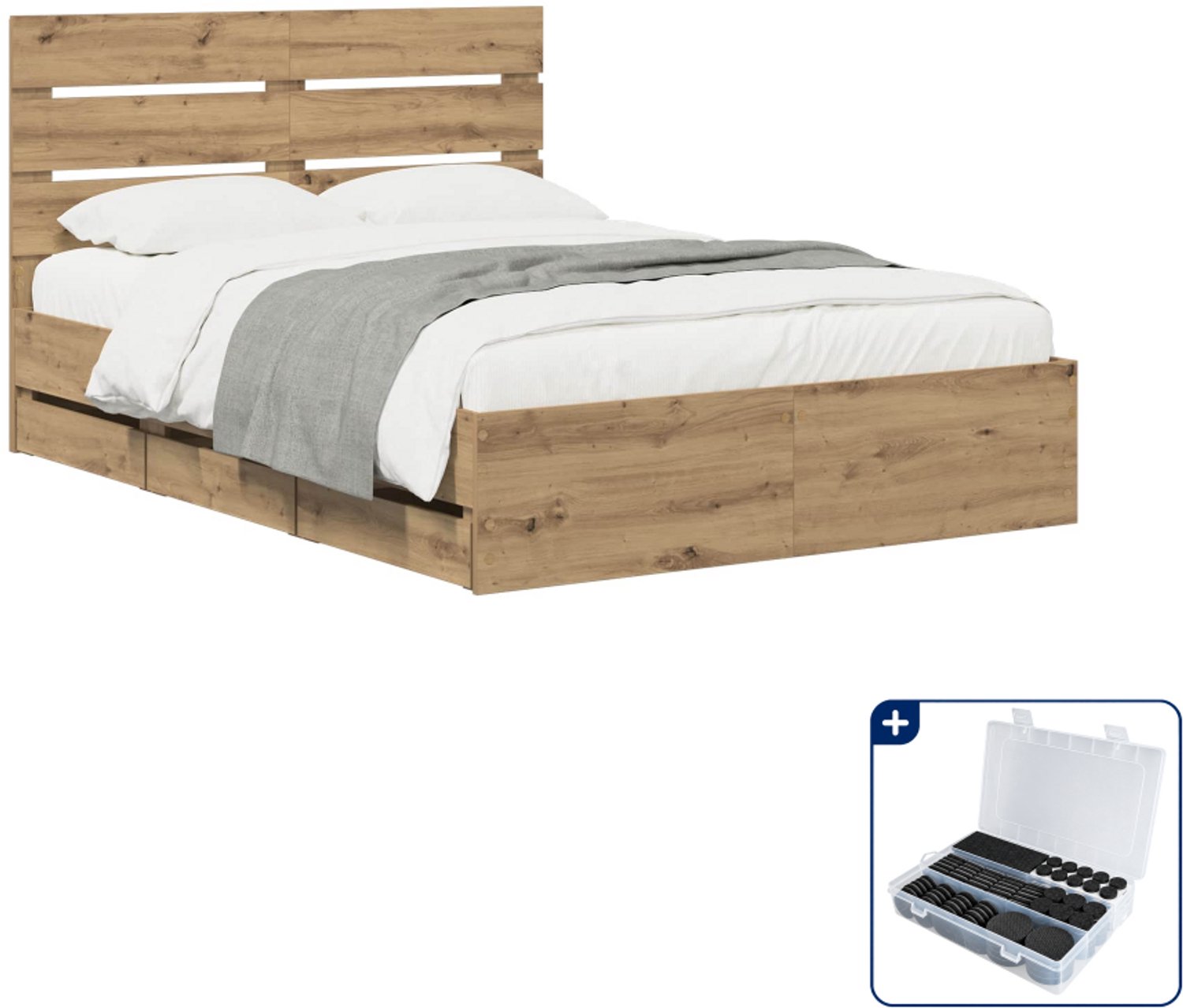 vidaXL bedframe met opbergruimte - Queensize - 160 x 200 cm - eiken - Inclusief antikrasvilt 177-delig Bruin