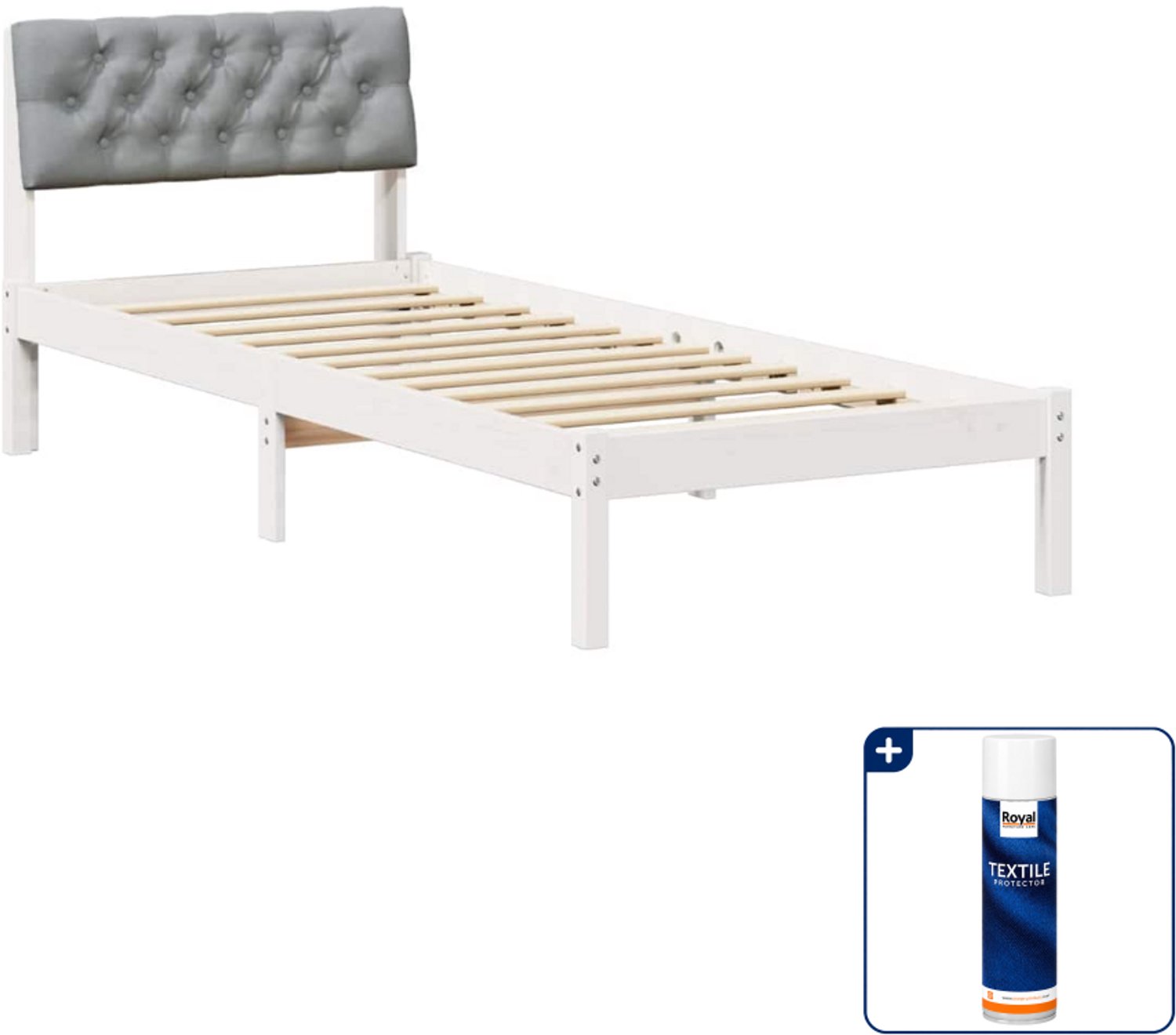 vidaXL bedframe - 75 x 190 cm - massief grenenhout - wit en lichtgrijs - Inclusief textielbeschermer 500 ml