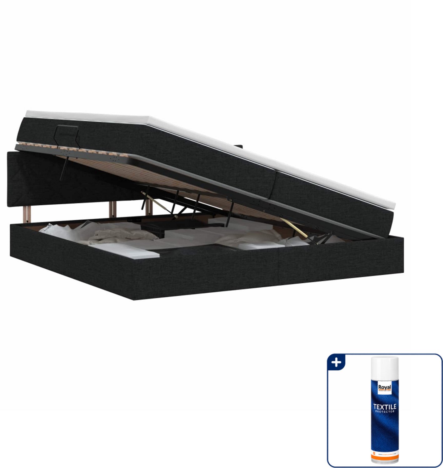 vidaXL Opbergbed met matras - 200 x 200 cm - zwart - Inclusief textielbeschermer 500 ml