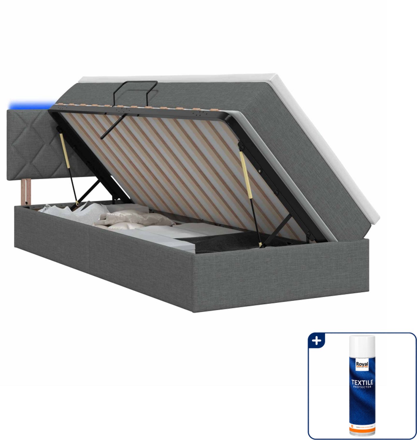 vidaXL LED opbergbed met matras - 90 x 190 cm - donkergrijs - Inclusief textielbeschermer 500 ml