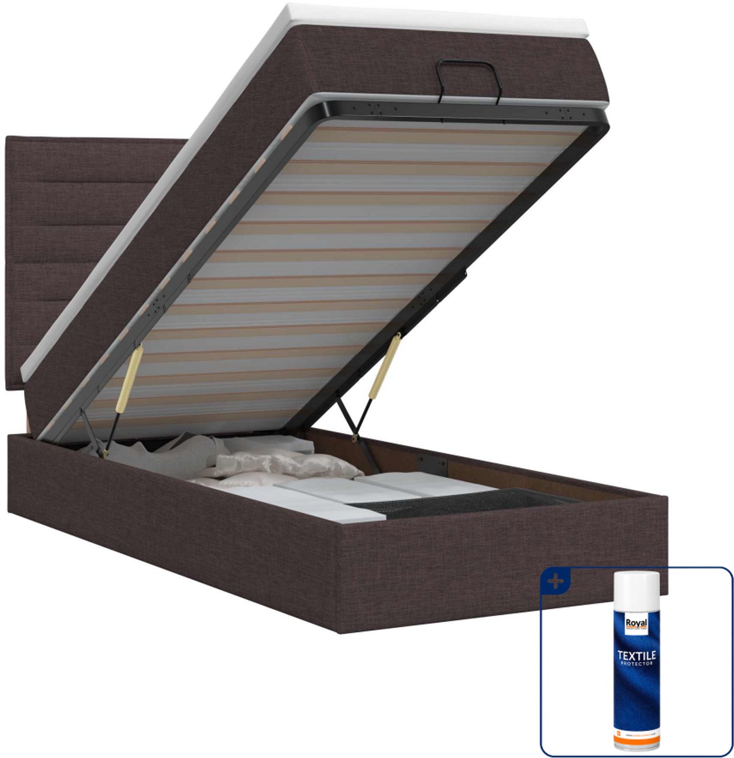 vidaXL ottoman bed met matras - 90 x 200 cm - stof - donkerbruin - Inclusief textielbeschermer 500 ml
