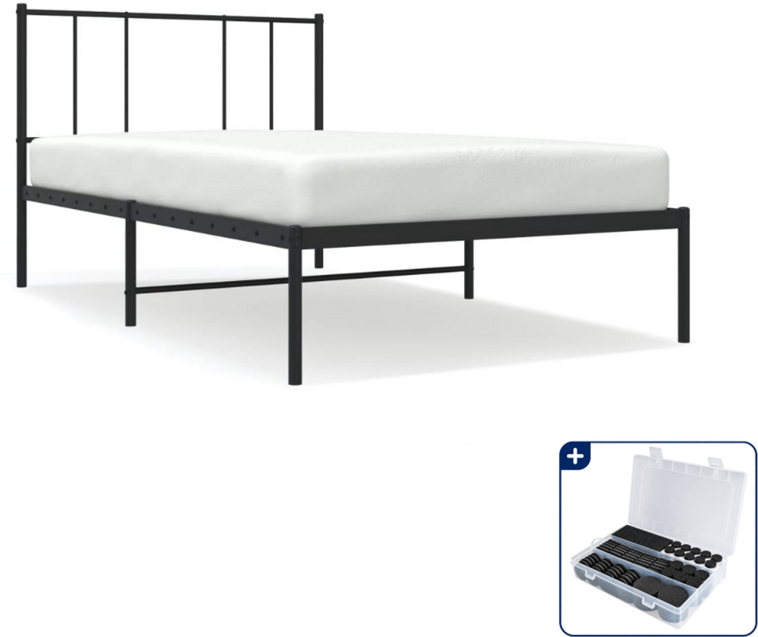 vidaXL bedframe met hoofdbord - 100 x 200 cm - staal - zwart - Inclusief antikrasvilt 177-delig