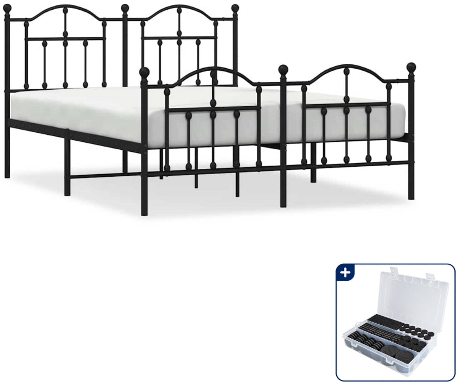 vidaXL Bedframe Small double - 140 x 200 cm - metaal - zwart - Inclusief antikrasvilt 177-delig
