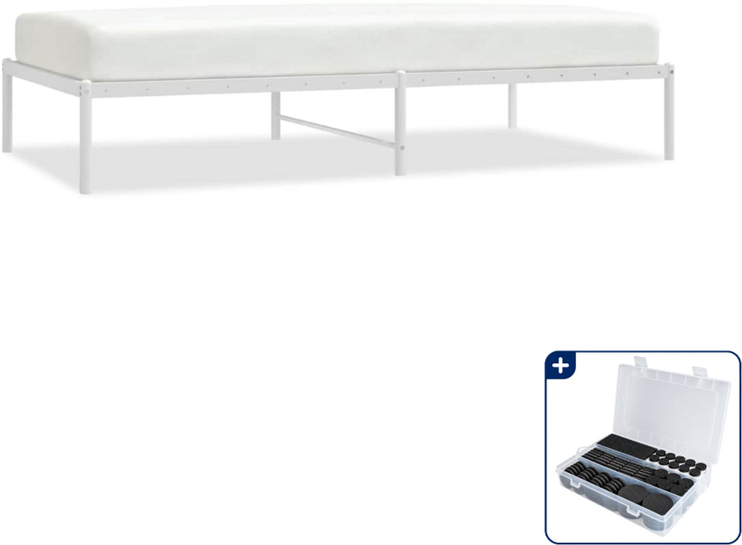 vidaXL bedframe - 100 x 190 cm - staal - wit - Inclusief antikrasvilt 177-delig