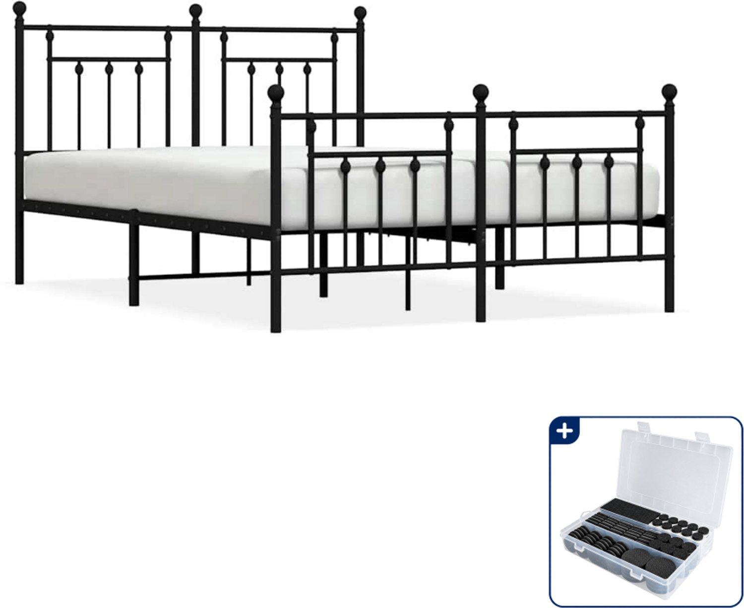 vidaXL bedframe - 140 x 190 cm - metaal - zwart - Inclusief antikrasvilt 177-delig