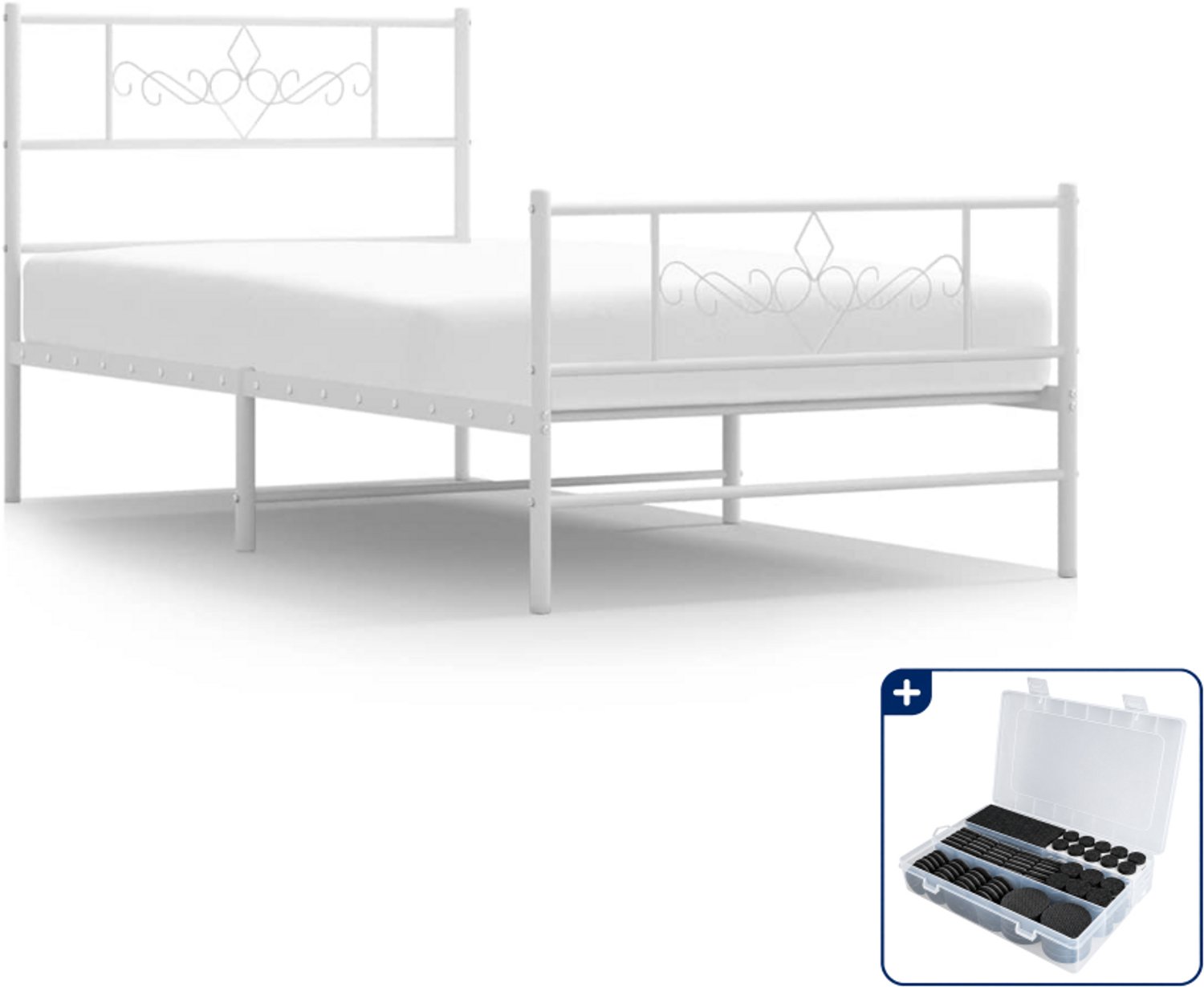 vidaXL Bedframe - 100 x 200 cm - metaal - wit - Inclusief antikrasvilt 177-delig