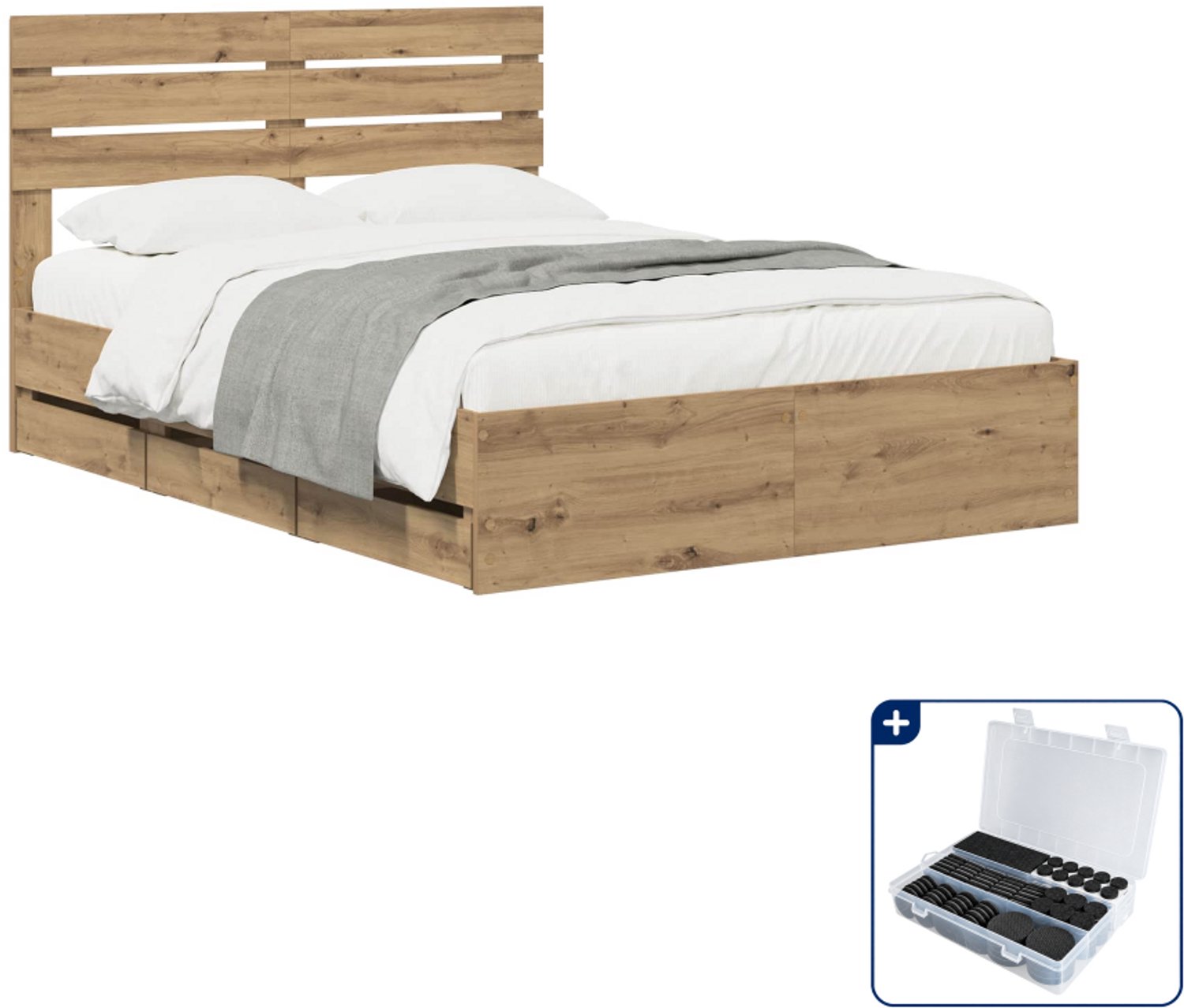 vidaXL bedframe met opbergruimte en hoofdeinde - queensize - artisan oak - Inclusief antikrasvilt 177-delig Bruin