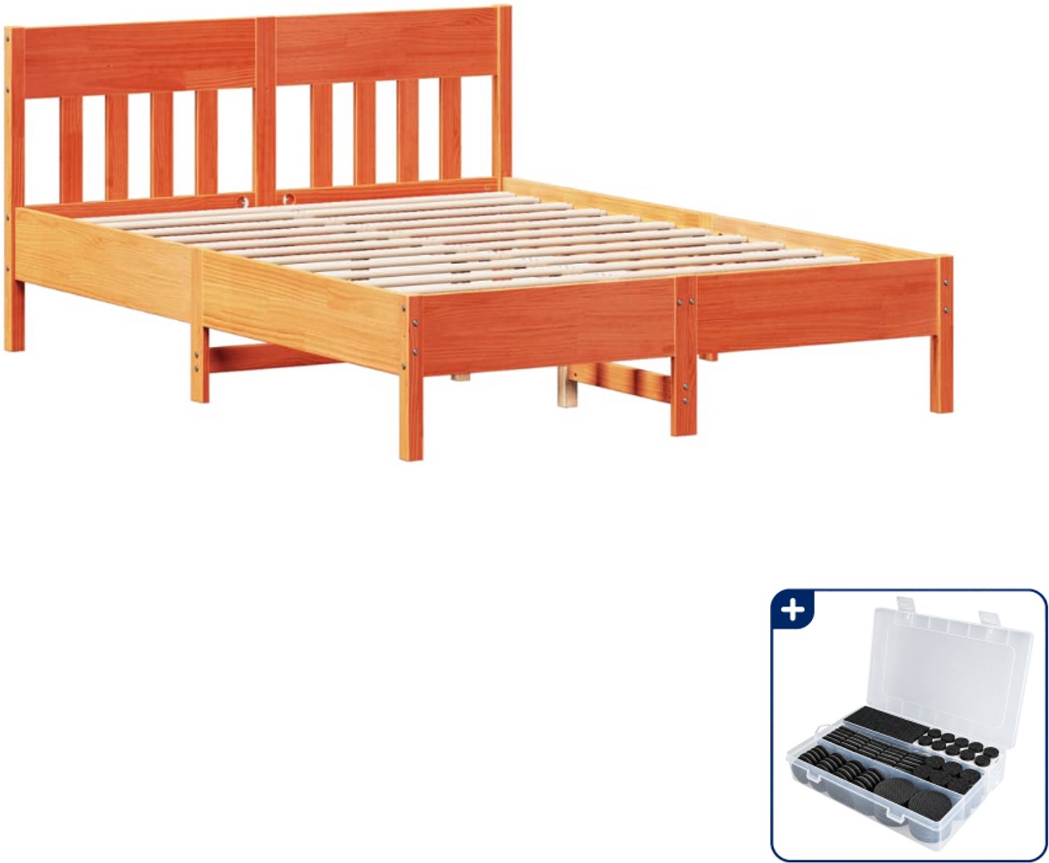 vidaXL bedframe - 120 x 190 cm - massief grenenhout - wasbruin - Inclusief antikrasvilt 177-delig