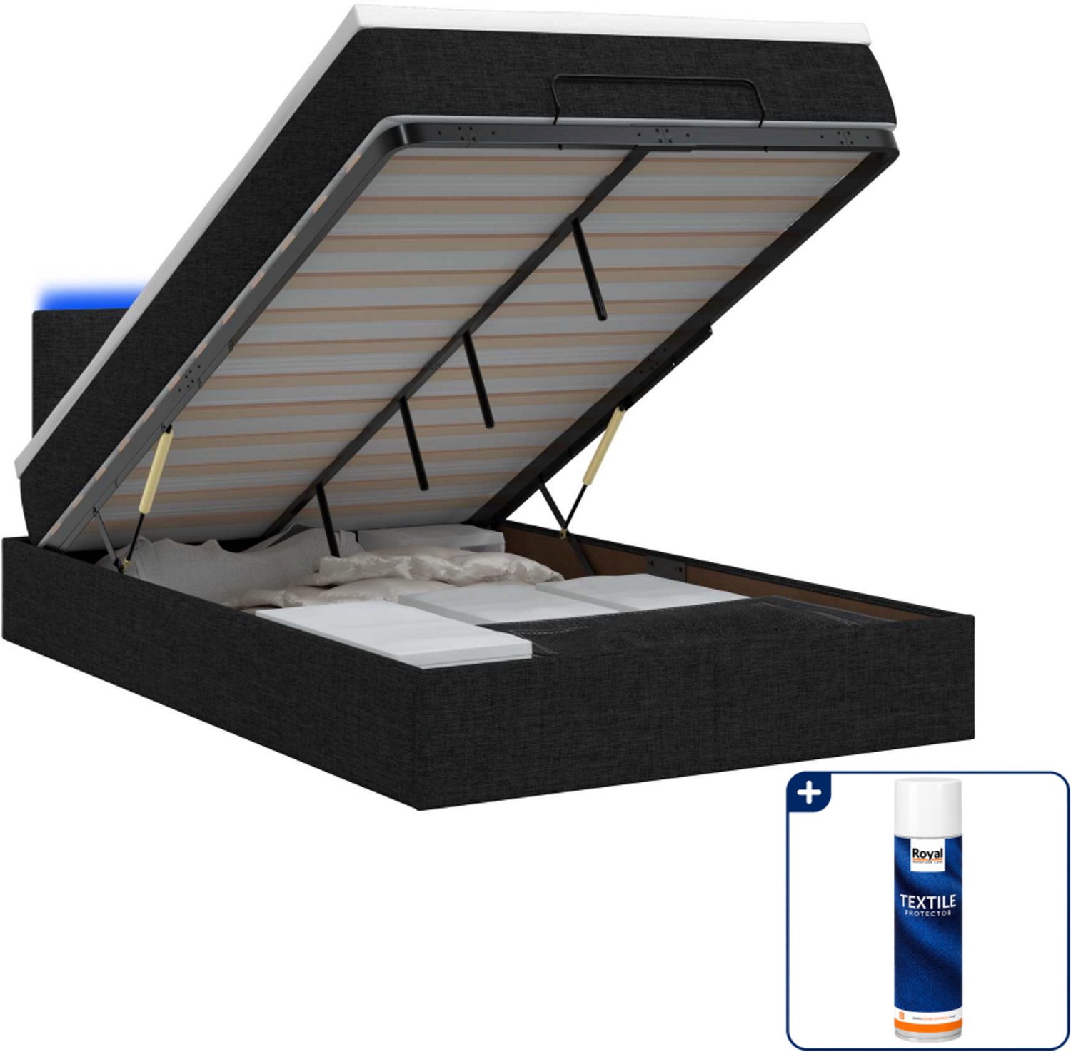vidaXL ottoman bed - 120 x 190 cm - stof - zwart - Inclusief textielbeschermer 500 ml