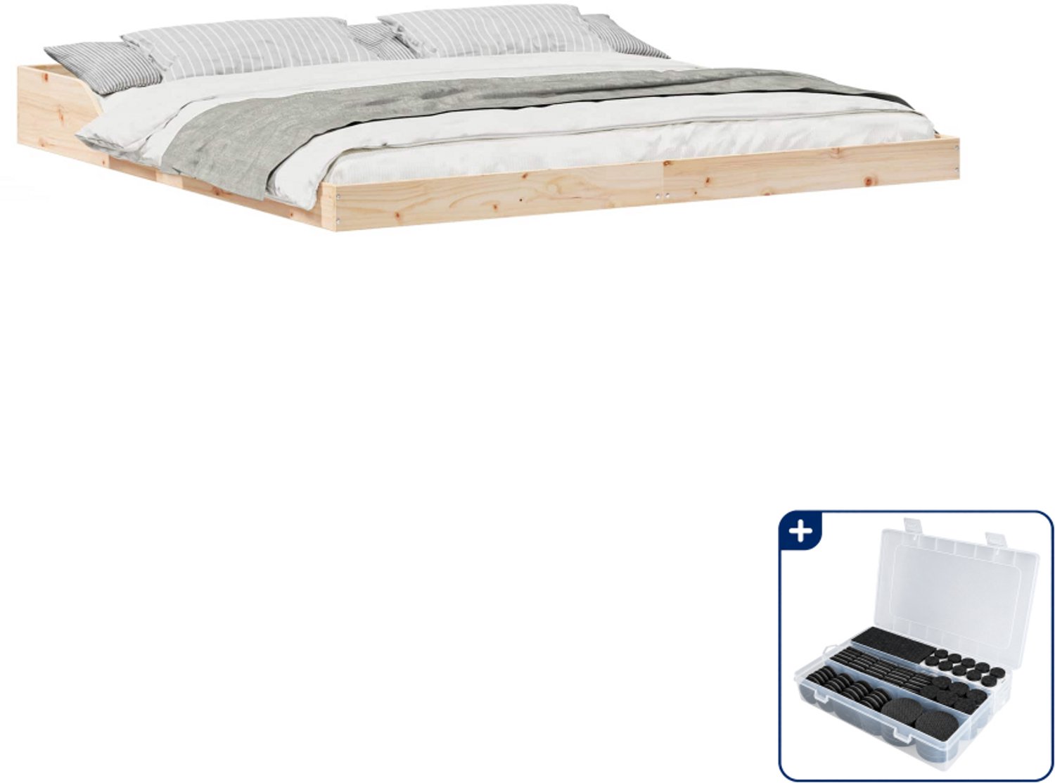 vidaXL bedframe - 200 x 220 cm - massief grenenhout - bruin - Inclusief antikrasvilt 177-delig