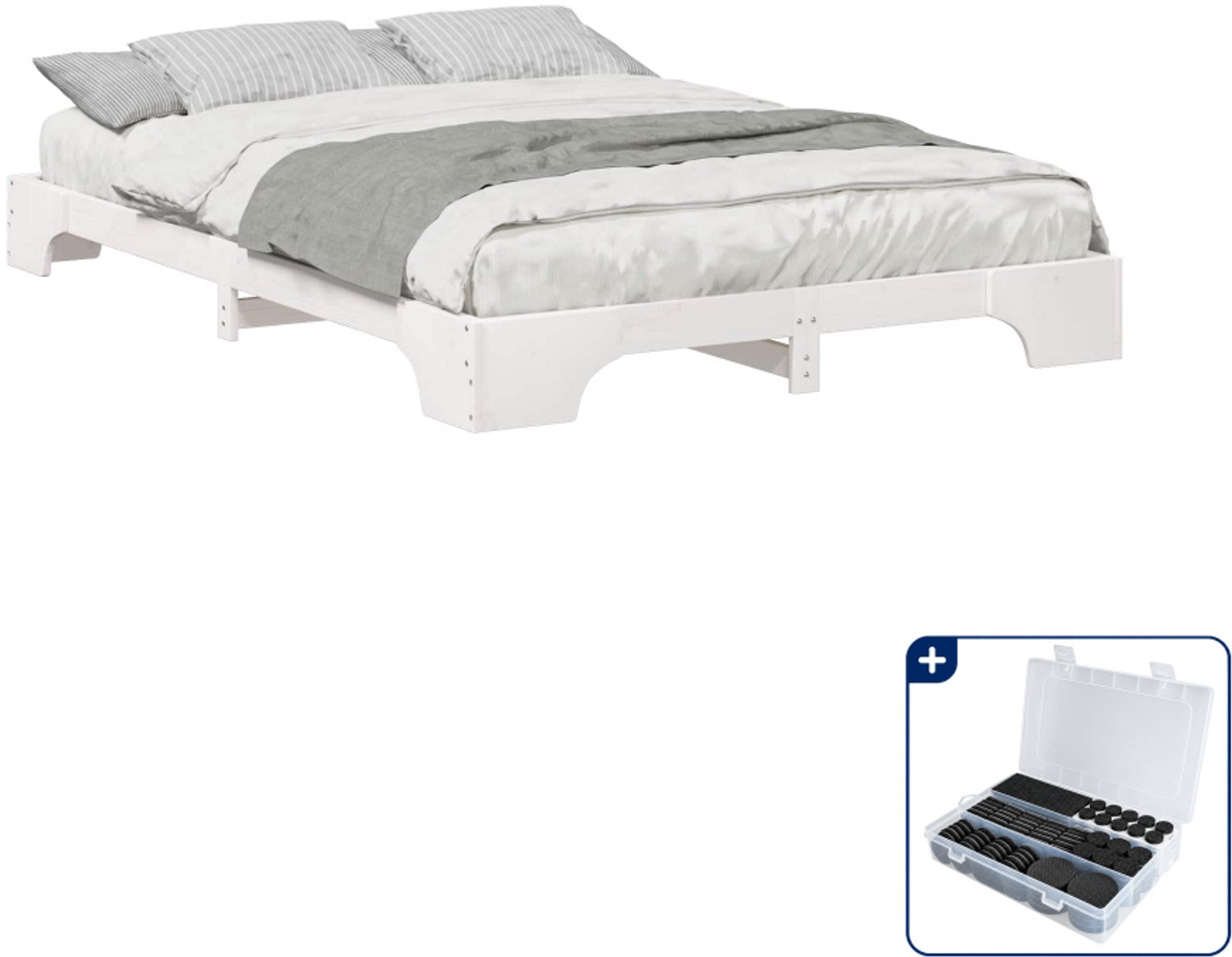 vidaXL bedframe - 200 x 220 cm - massief grenenhout - wit - Inclusief antikrasvilt 177-delig