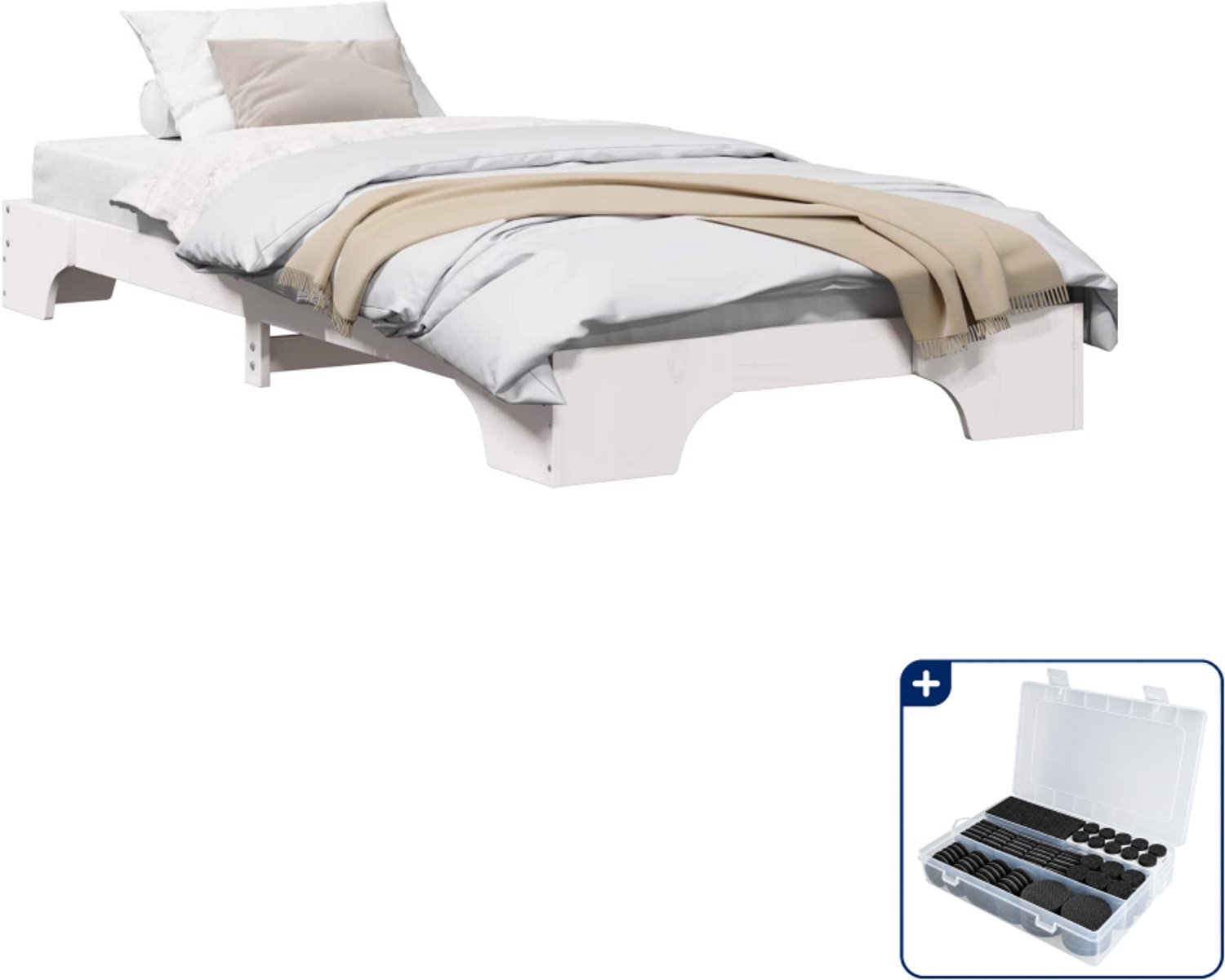 vidaXL Bedframe - 90 x 190 cm - massief grenenhout - wit - Inclusief antikrasvilt 177-delig