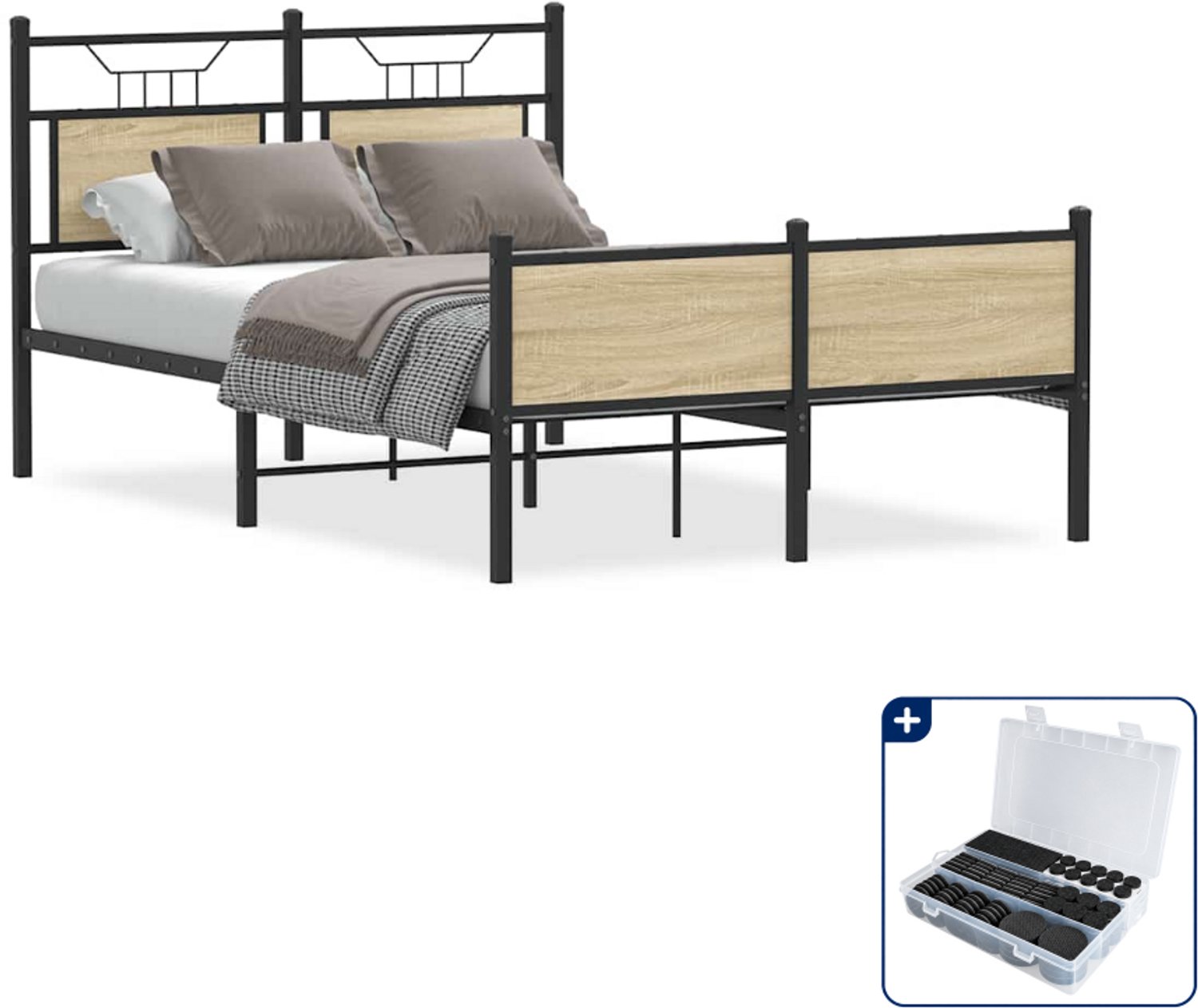 vidaXL bedframe - 120 x 190 cm - sonoma eiken - Inclusief antikrasvilt 177-delig Bruin
