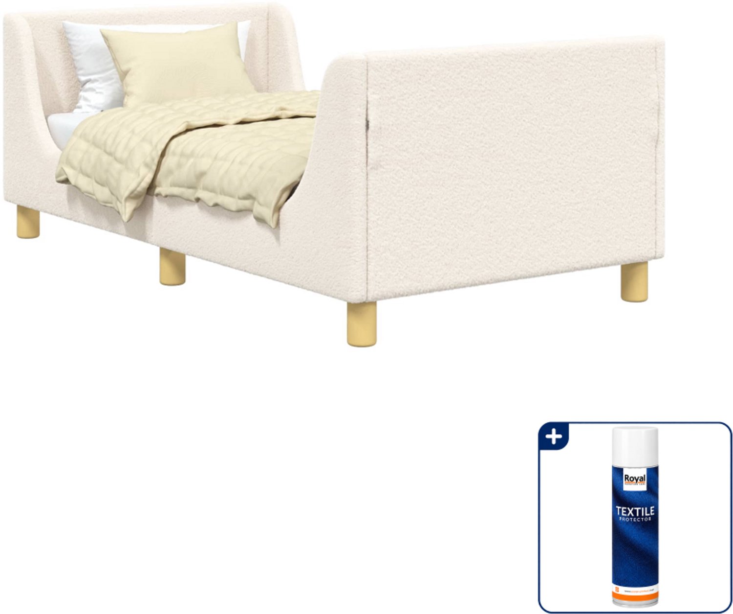 vidaXL kinderbedframe - 80 x 160 cm - bewerkt hout - crèmekleurig - Inclusief textielbeschermer 500 ml