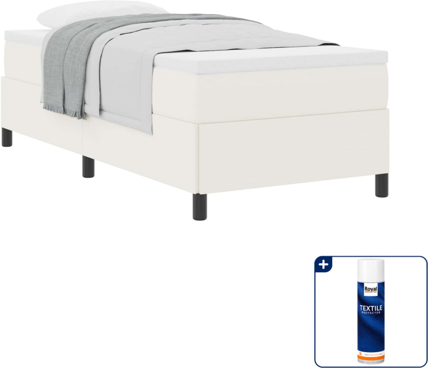 vidaXL boxspringbed - 100 x 200 cm - stof - crèmekleurig - Inclusief textielbeschermer 500 ml