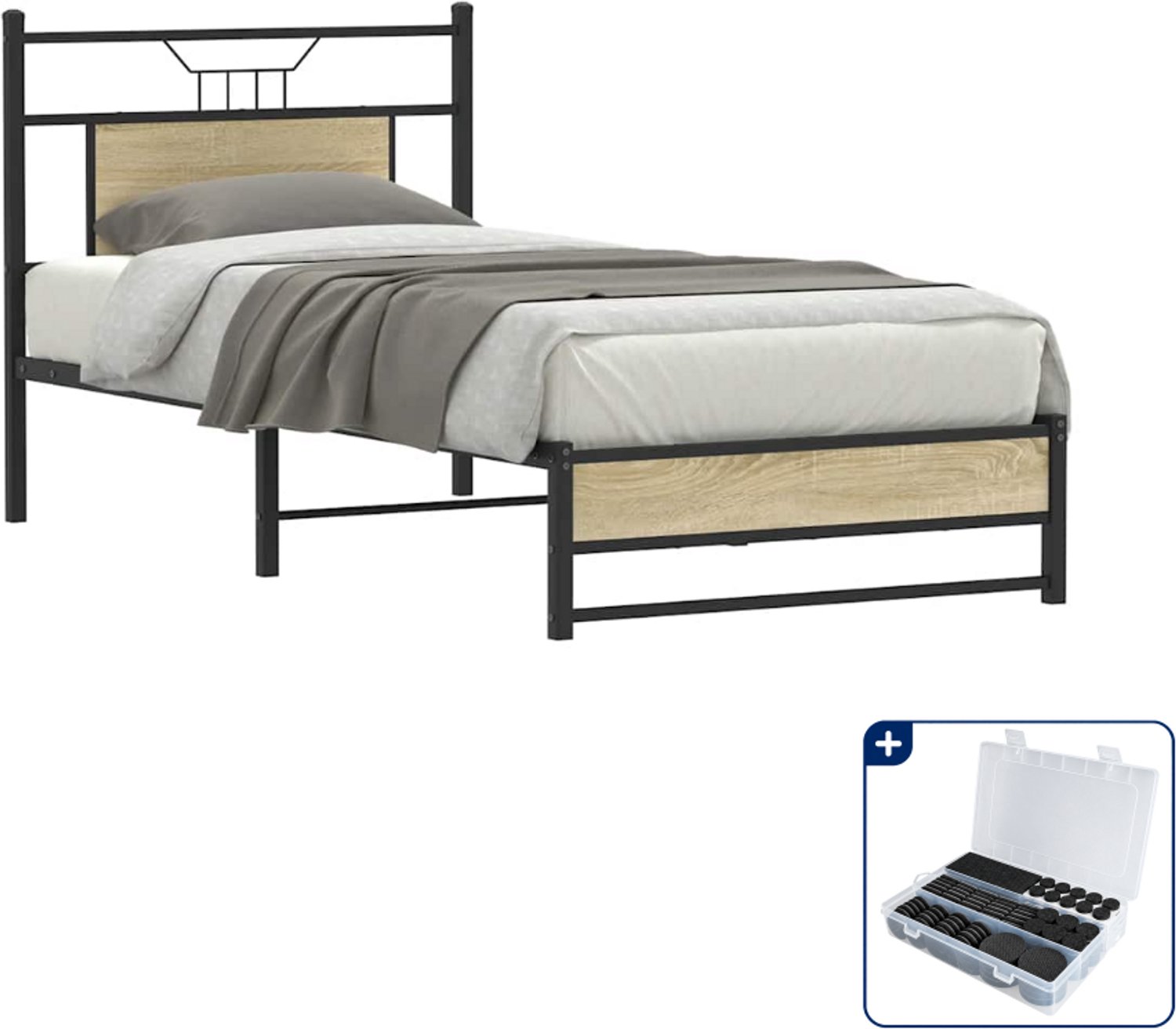 vidaXL bedframe - 75 x 190 cm - sonoma eiken - Inclusief antikrasvilt 177-delig Bruin
