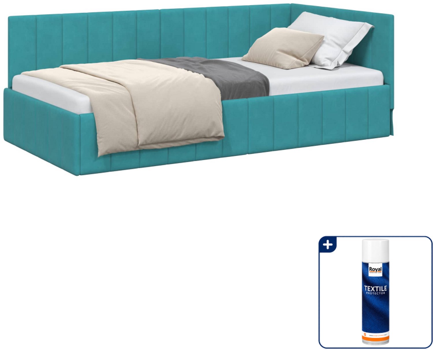 vidaXL hoekbedframe - 90 x 190 cm - fluweel - turquoise - Inclusief textielbeschermer 500 ml