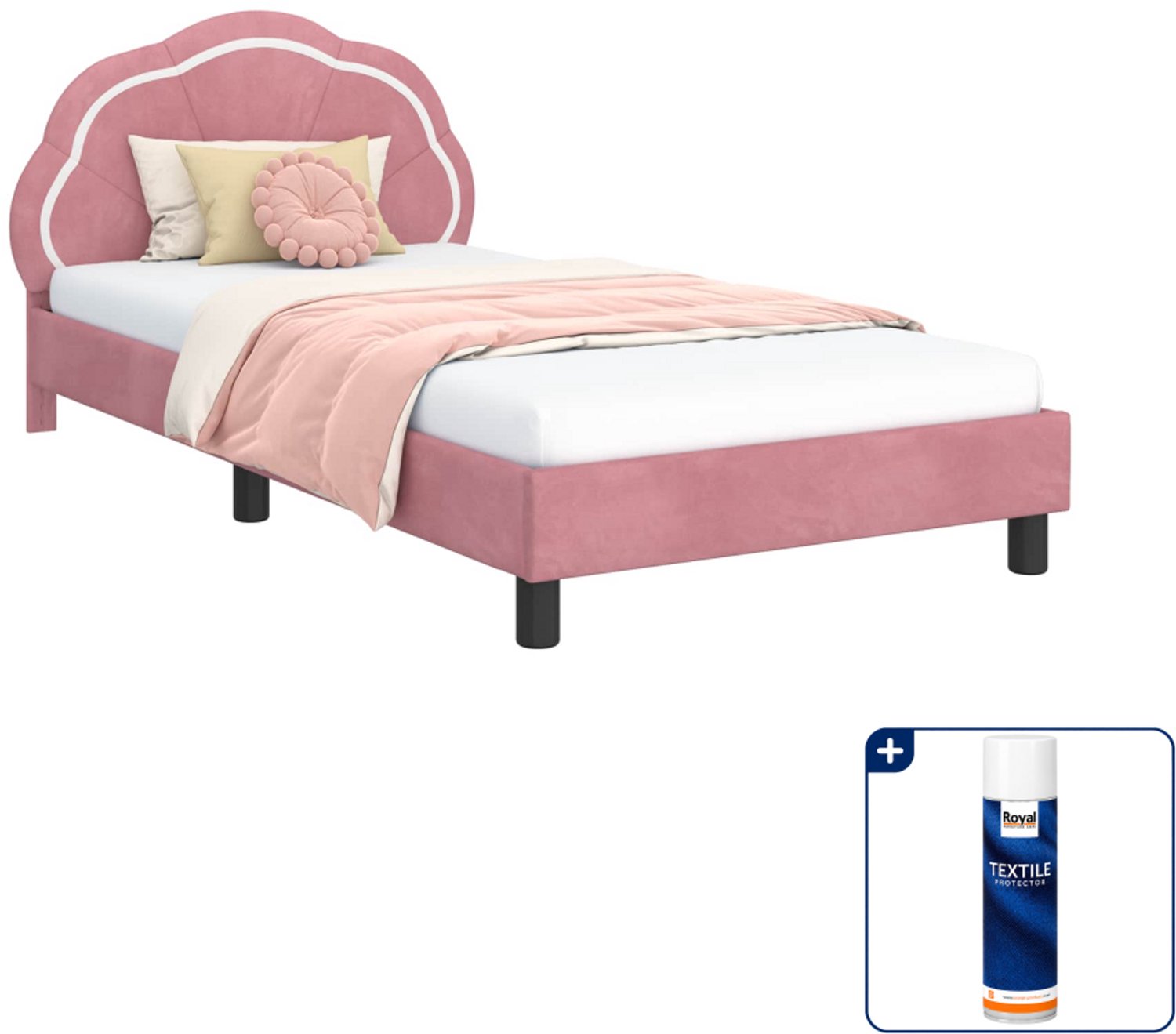 vidaXL kinderbedframe - 90 x 200 cm - fluweel - roze - Inclusief textielbeschermer 500 ml