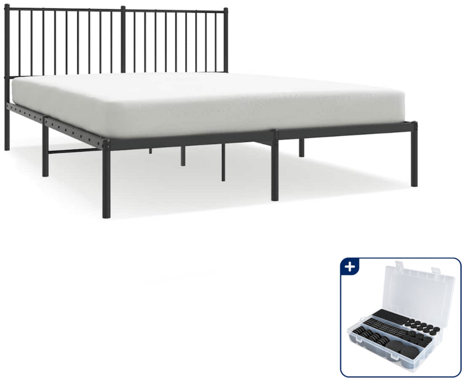vidaXL Bedframe Queensize 160 x 200 cm - metaal - zwart - Inclusief antikrasvilt 177-delig