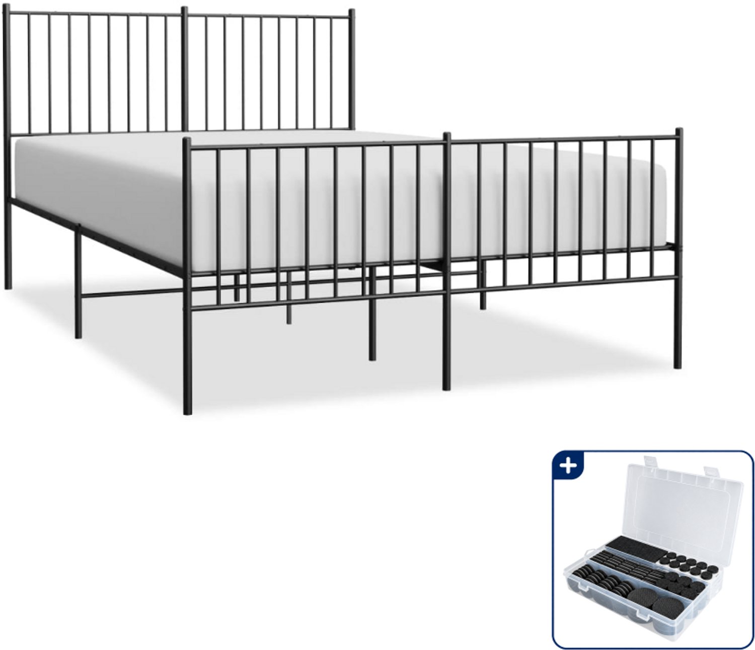 vidaXL bedframe - 140 x 190 cm - metaal - zwart - Inclusief antikrasvilt 177-delig