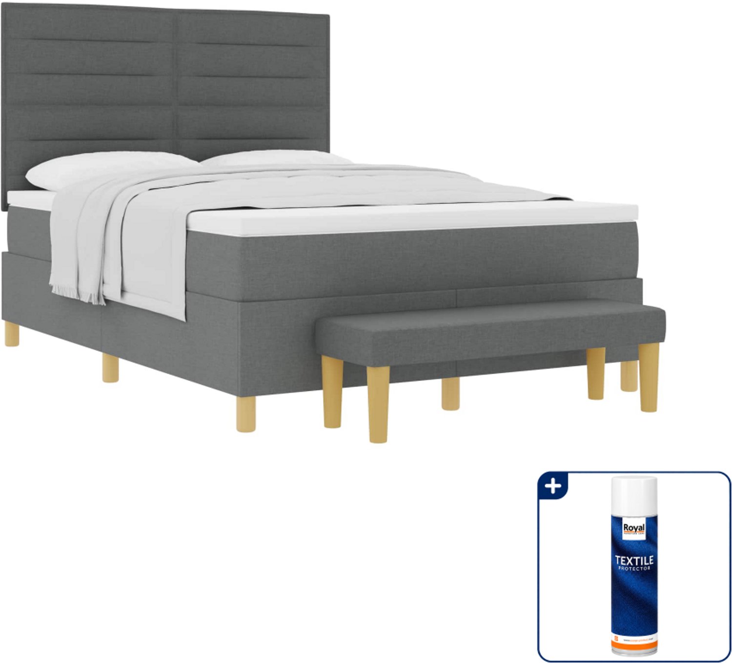 vidaXL Queensize boxspring - 160 x 200 cm - donkergrijs - Inclusief textielbeschermer 500 ml Taupe
