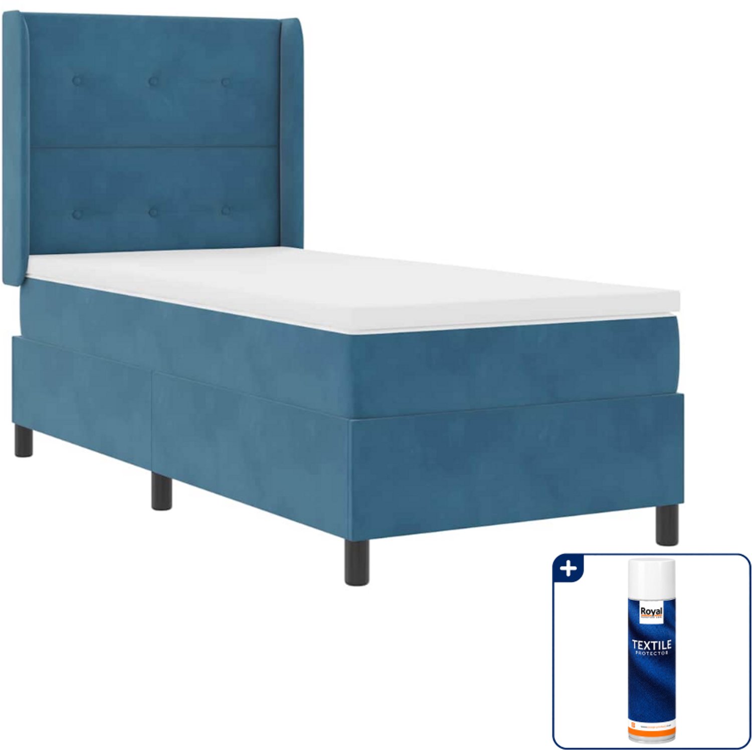 vidaXL boxspringbed - 90 x 190 cm - fluweel - blauw - Inclusief textielbeschermer 500 ml