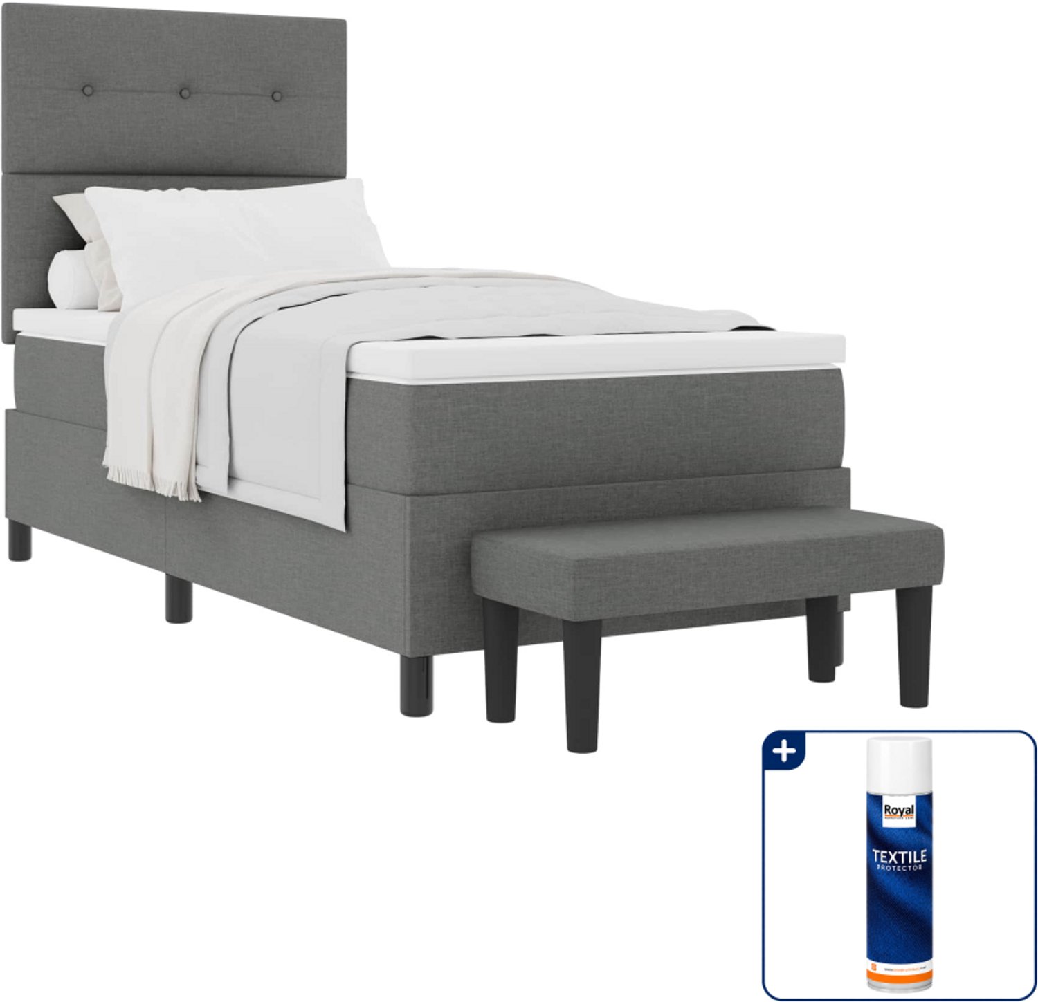 vidaXL boxspringbed - 80 x 200 cm - donkergrijs - Inclusief textielbeschermer 500 ml