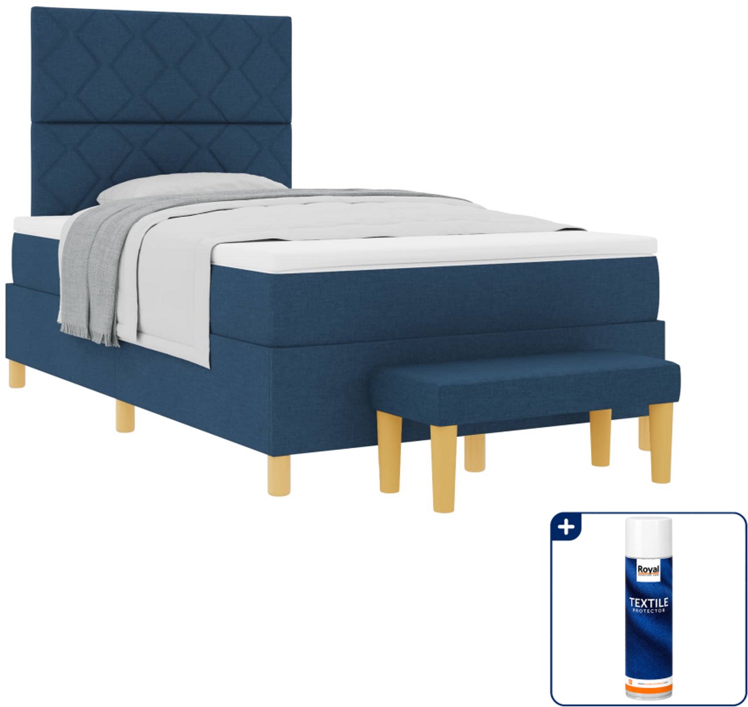 vidaXL Boxspring bed met bank - 120 x 200 cm - blauw - Inclusief textielbeschermer 500 ml