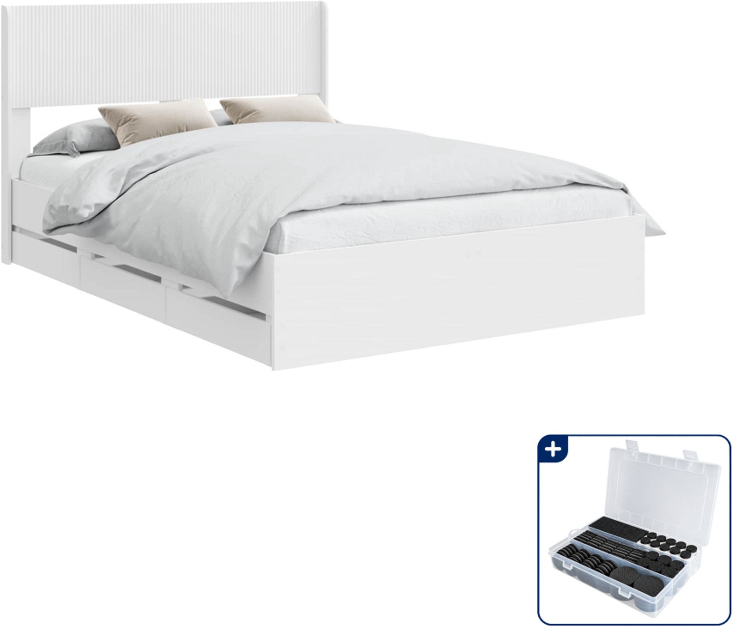 vidaXL bedframe met opbergruimte - Queensize 160 x 200 cm - wit - Inclusief antikrasvilt 177-delig