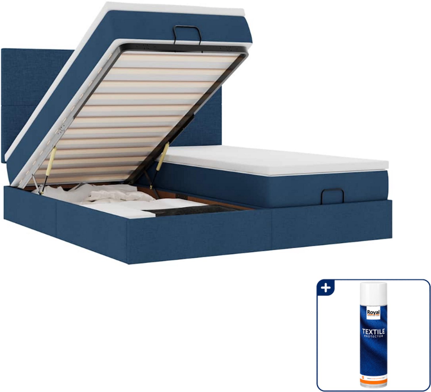 vidaXL Ottoman bed - Kingsize - 180 x 200 cm - stof - blauw - Inclusief textielbeschermer 500 ml