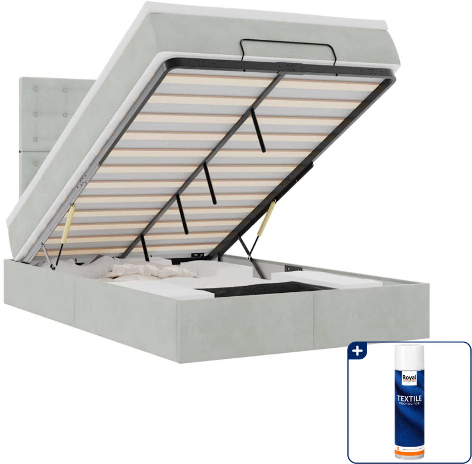 vidaXL ottomaan bed - 120 x 190 cm - fluweel - lichtgrijs - Inclusief textielbeschermer 500 ml