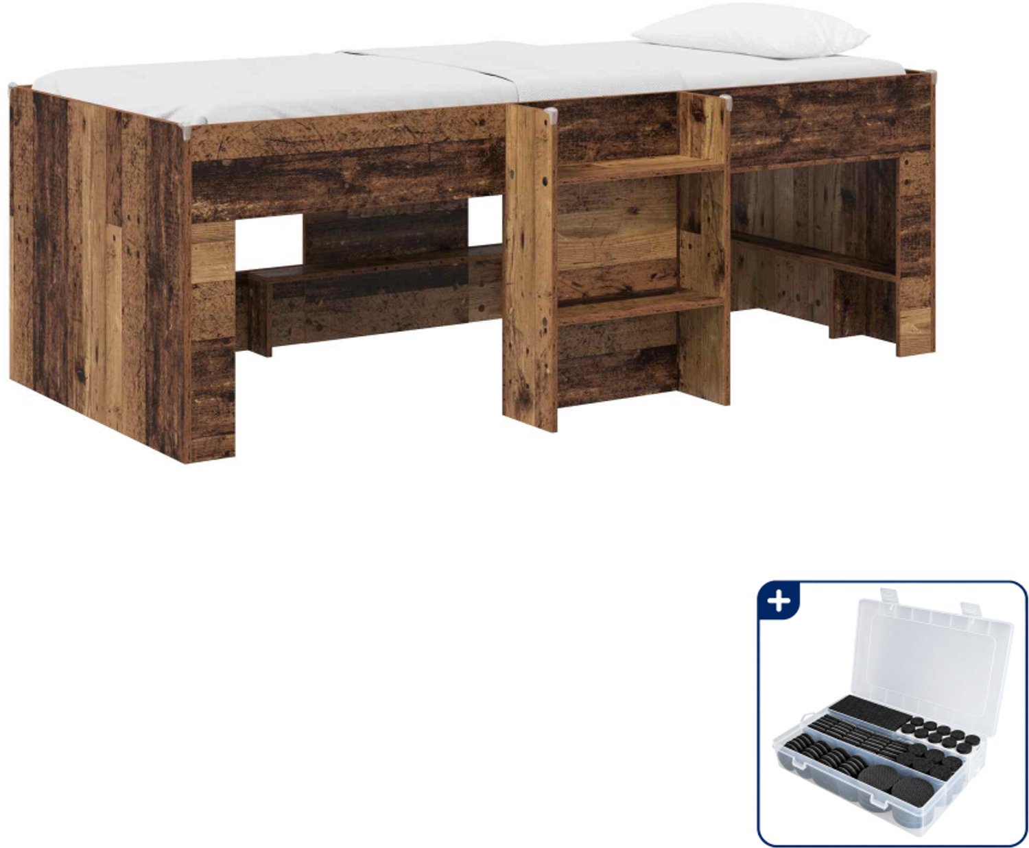 vidaXL kinder hoogslaper - 80 x 200 cm - bewerkt hout - oud hout - Inclusief antikrasvilt 177-delig Bruin