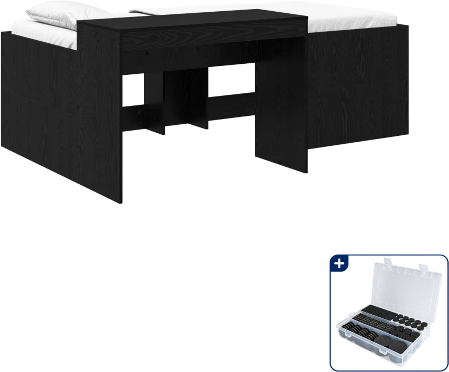 vidaXL hoogslaper met bureau - 80 x 200 cm - bewerkt hout - zwart - Inclusief antikrasvilt 177-delig