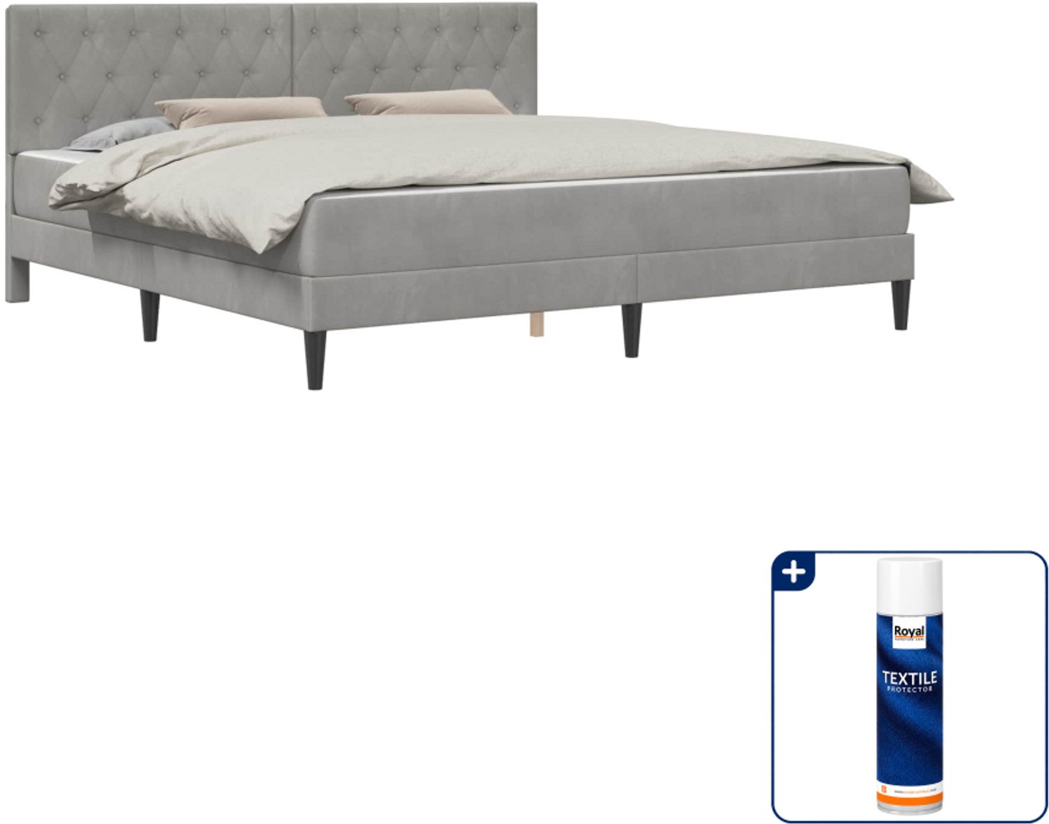 vidaXL Bed met matras - 200 x 200 cm - fluweel - lichtgrijs - Inclusief textielbeschermer 500 ml