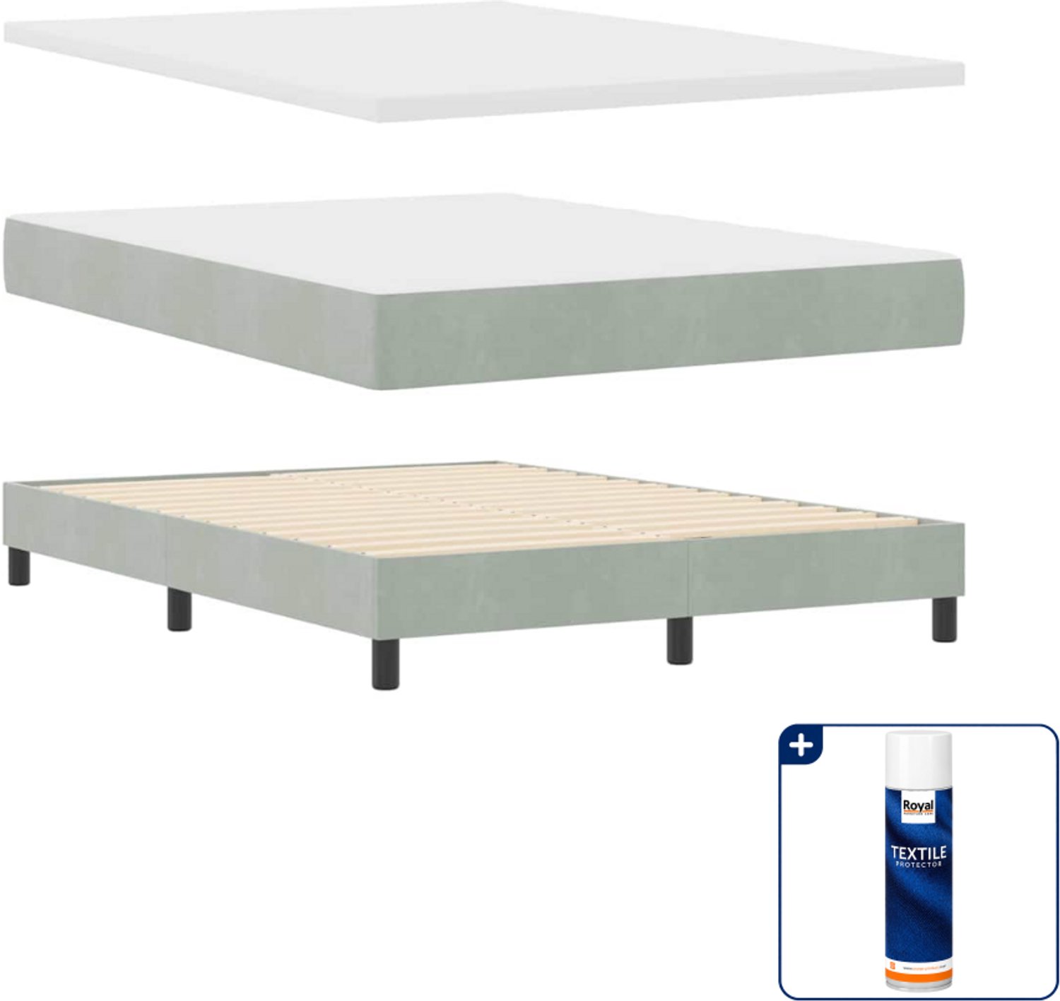 vidaXL boxspring Small double - 140 x 200 cm - lichtgrijs - Inclusief textielbeschermer 500 ml