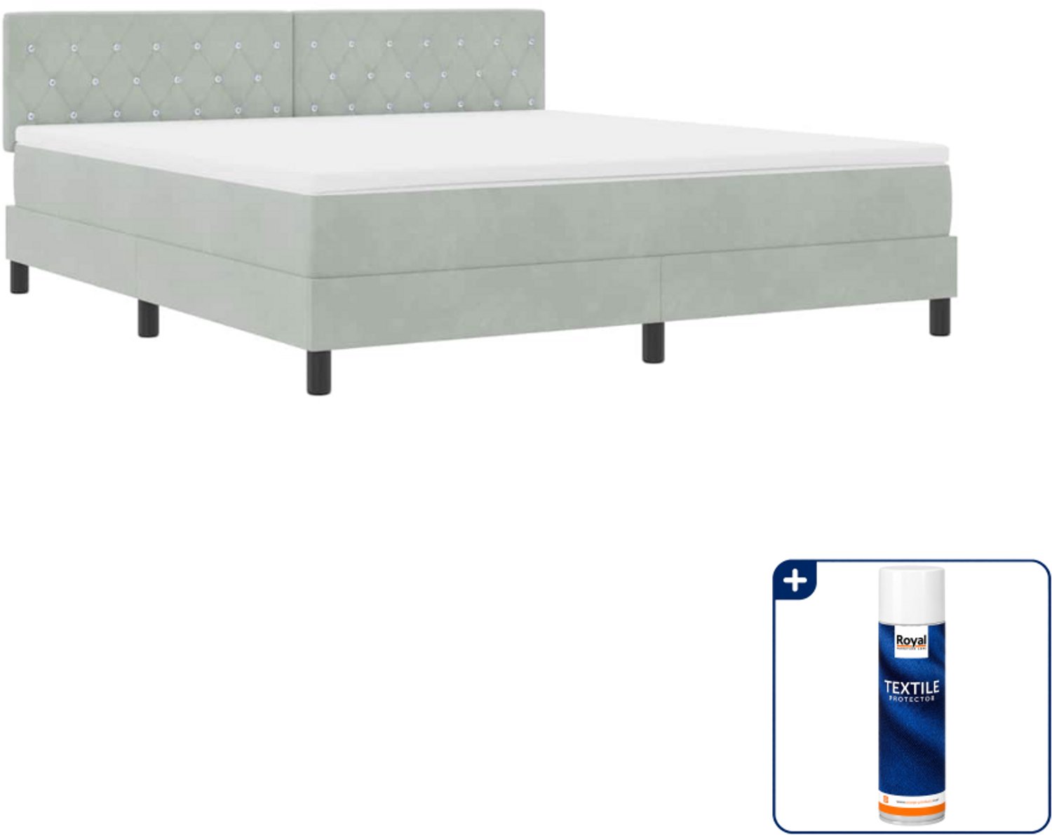 vidaXL Kingsize LED-boxspring met matras - 180 x 200 cm - fluweel - lichtgrijs - Inclusief textielbeschermer 500 ml