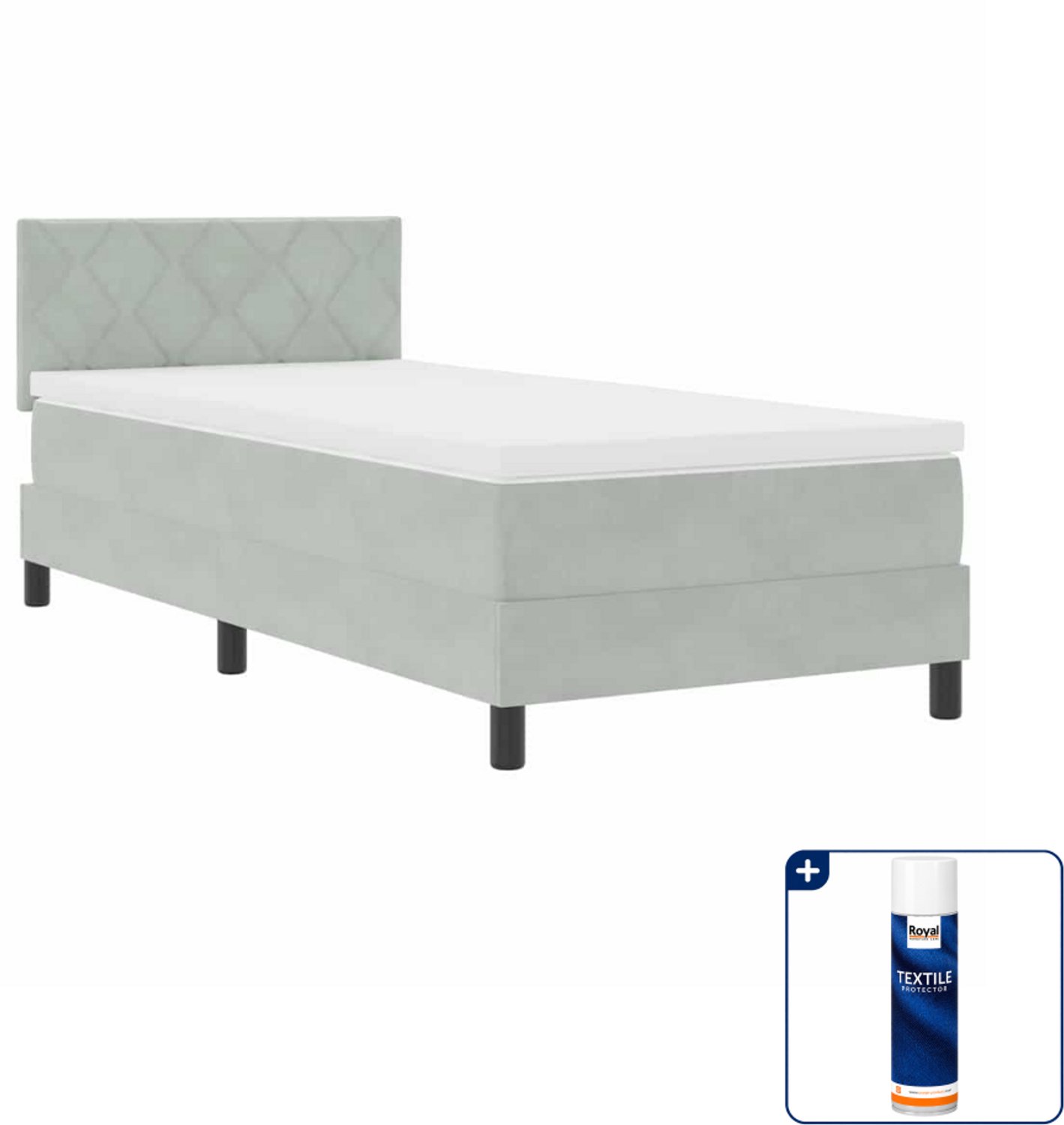 vidaXL LED boxspringbed - 100 x 200 cm - fluweel - lichtgrijs - Inclusief textielbeschermer 500 ml