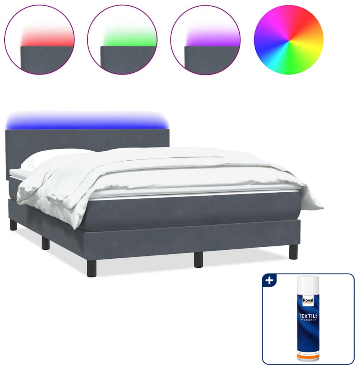 vidaXL boxspring - Queensize - 160 x 210 cm - donkergrijs - Inclusief textielbeschermer 500 ml Bruin