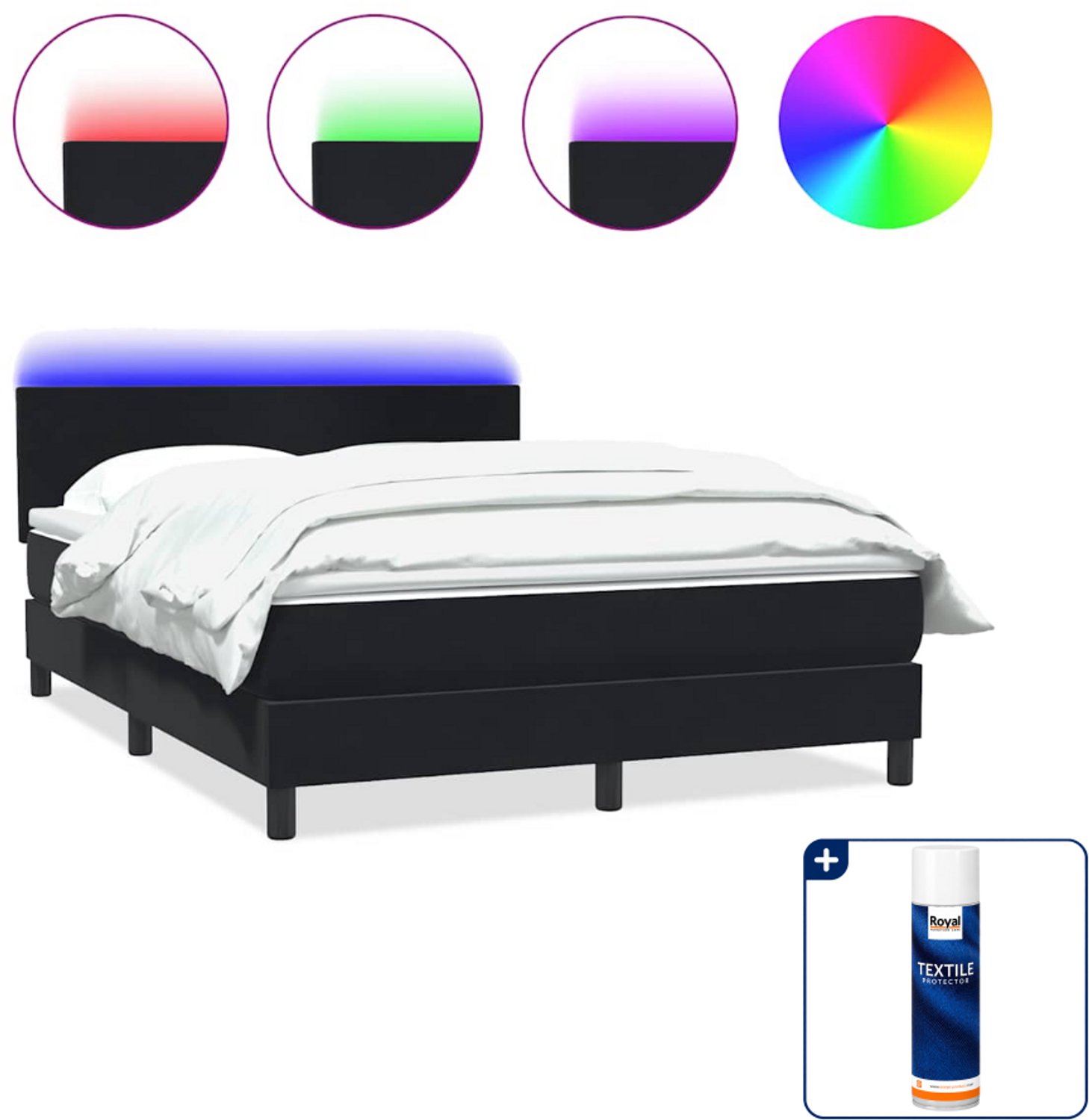 vidaXL boxspring - queensize - 160 x 210 cm - zwart - Inclusief textielbeschermer 500 ml Wit