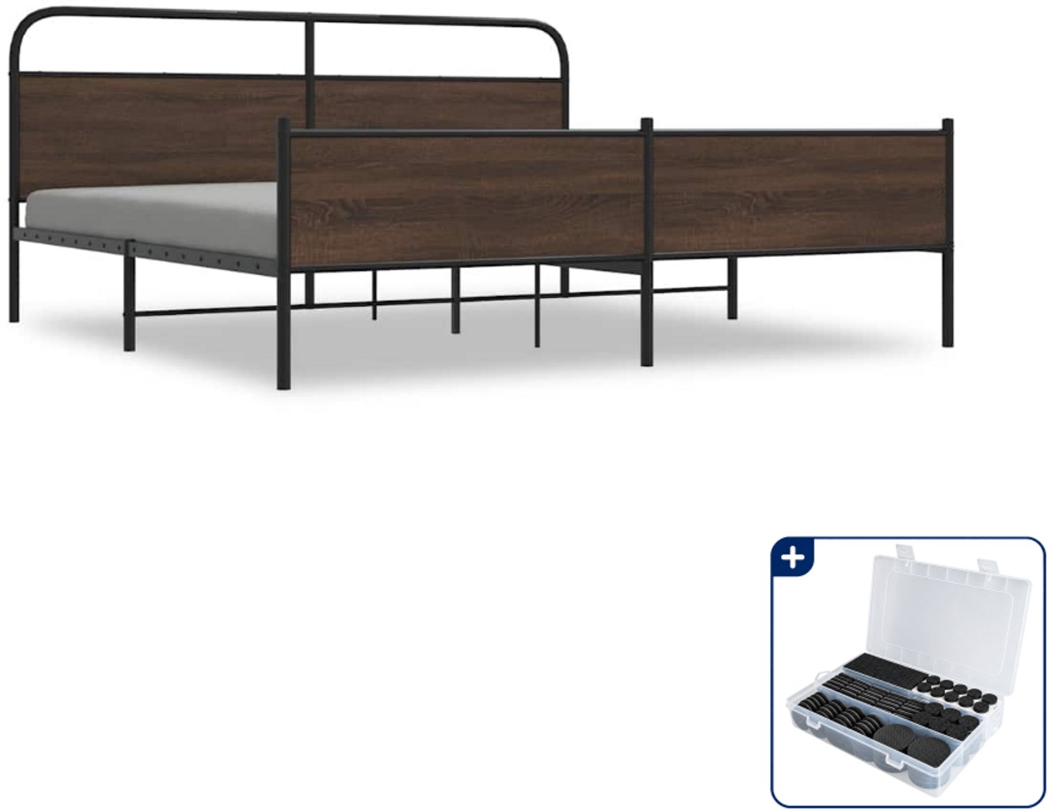 vidaXL Bedframe - Kingsize - 180 x 200 cm - bruineiken - Inclusief antikrasvilt 177-delig