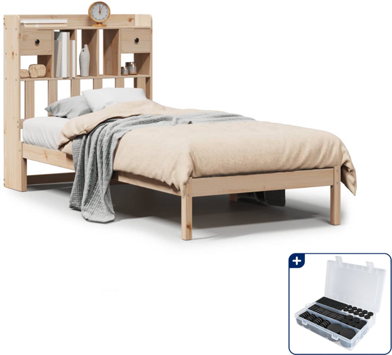 vidaXL bed met boekenkast - 75 x 190 cm - massief grenenhout - Inclusief antikrasvilt 177-delig Bruin