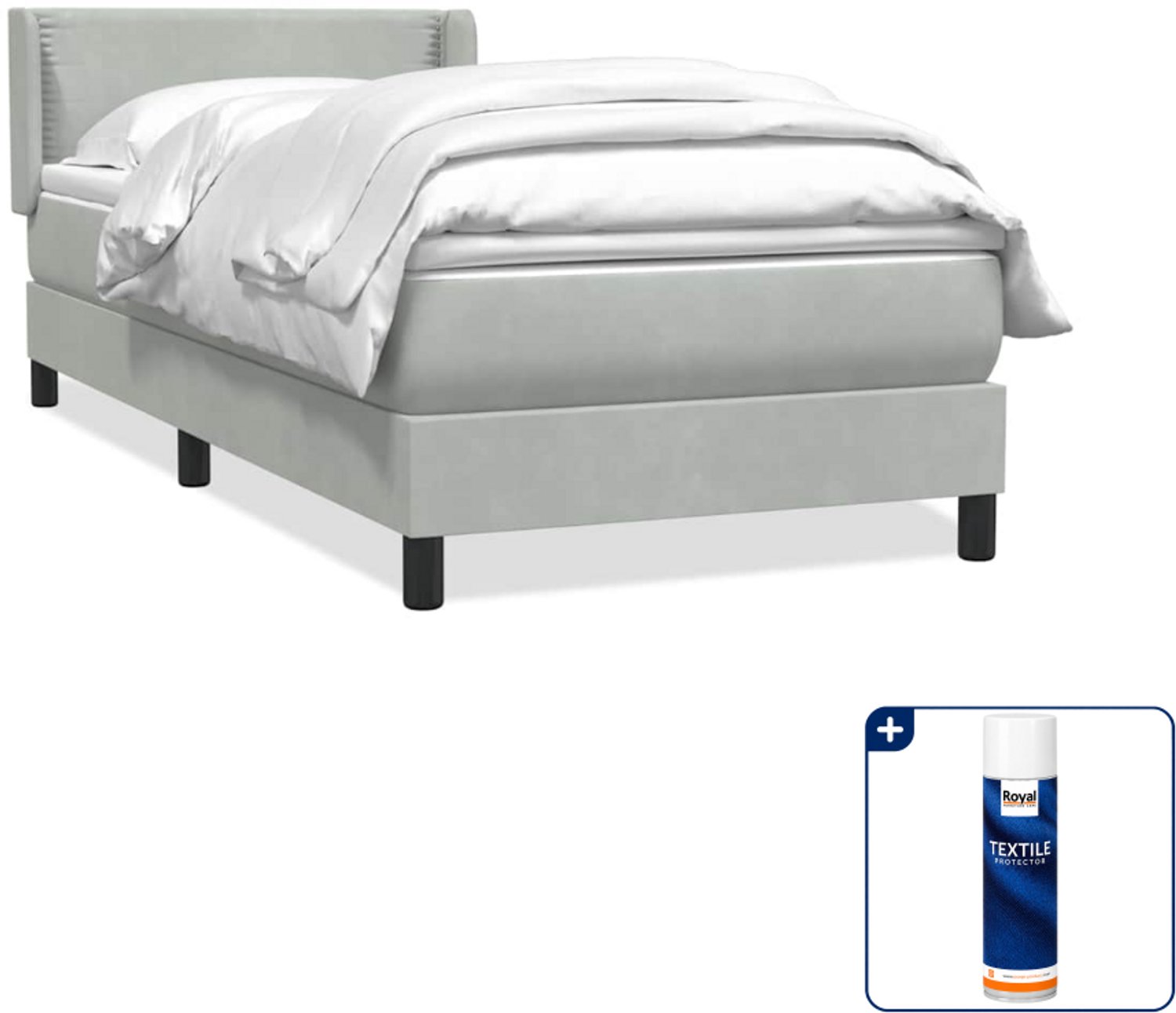 vidaXL boxspring met matras 80 x 220 cm - fluweel - lichtgrijs - Inclusief textielbeschermer 500 ml Bruin