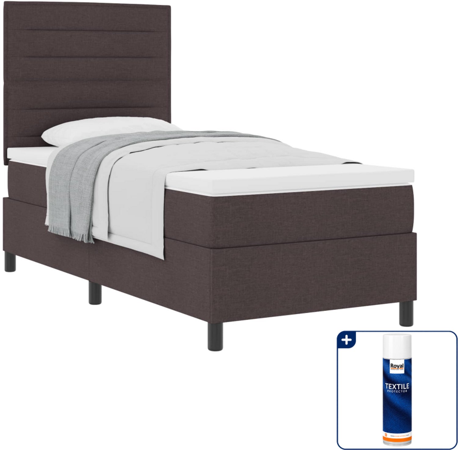 vidaXL boxspringbed met matras - 90 x 200 cm - stof - donkerbruin - Inclusief textielbeschermer 500 ml