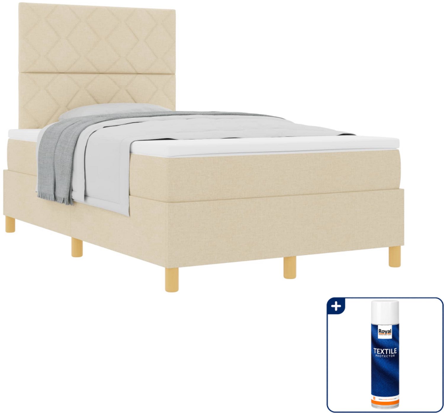 vidaXL boxspringbed - 120 x 190 cm - stof - crème - Inclusief textielbeschermer 500 ml