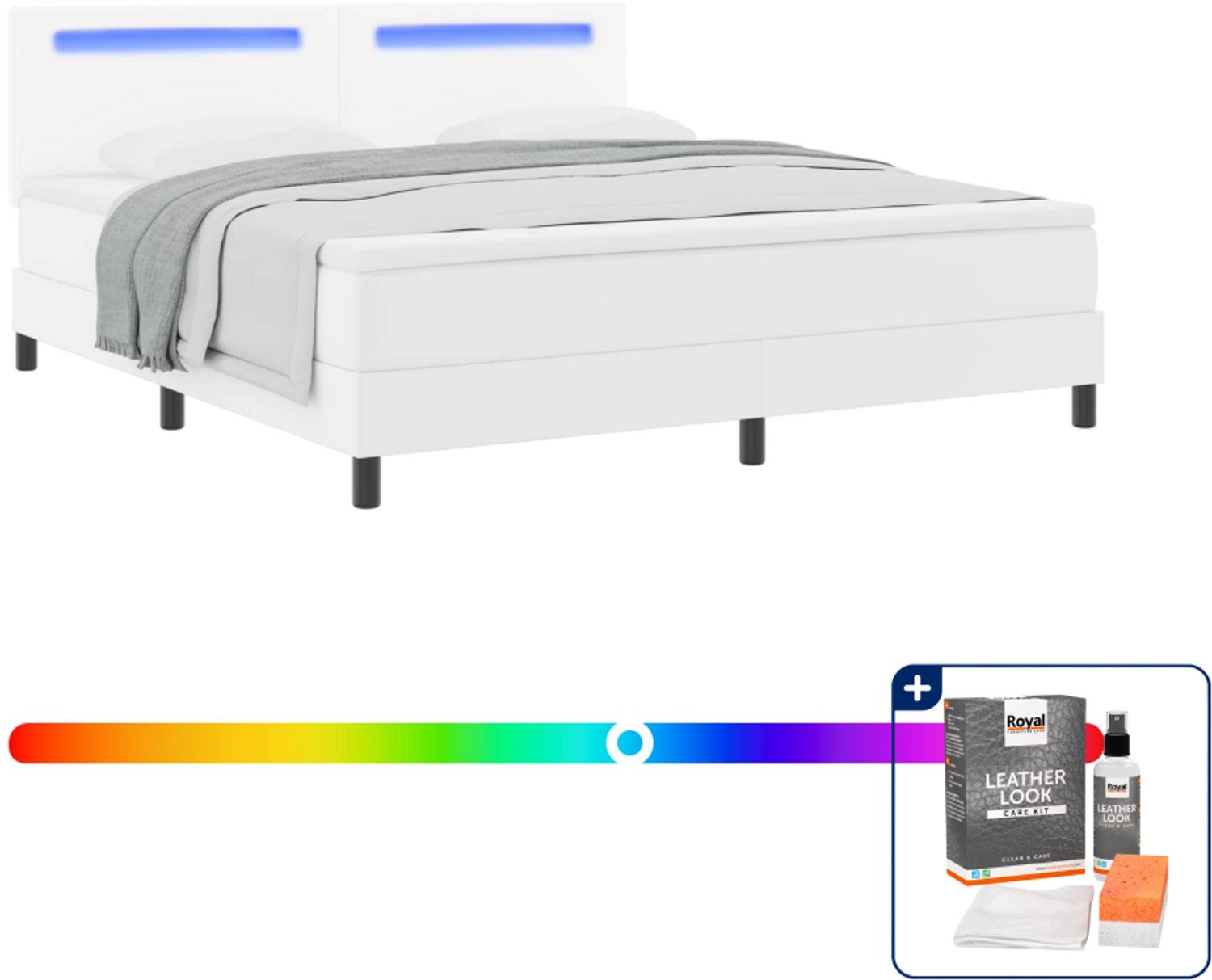 vidaXL Boxspringbed Kingsize - 180 x 200 cm - kunstleer - wit - Inclusief onderhoudsset voor kunstleer 150 ml