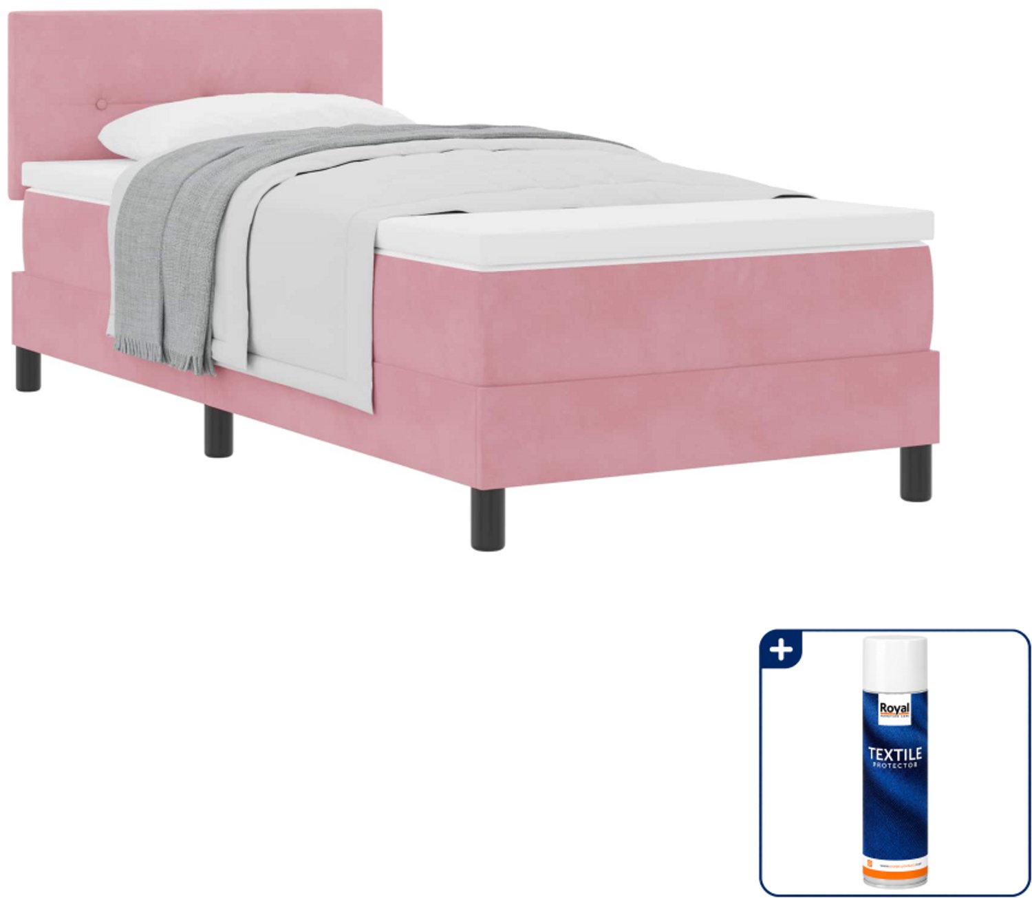 vidaXL boxspringbed - 100 x 200 cm - fluweel - roze - Inclusief textielbeschermer 500 ml